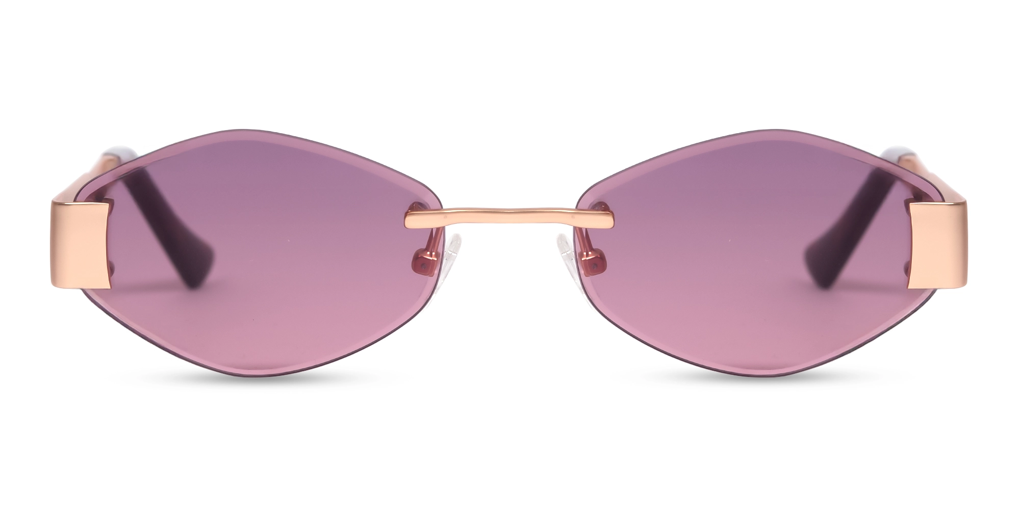 Matte Rose Gold Rimless Geometric Sunglasses-1