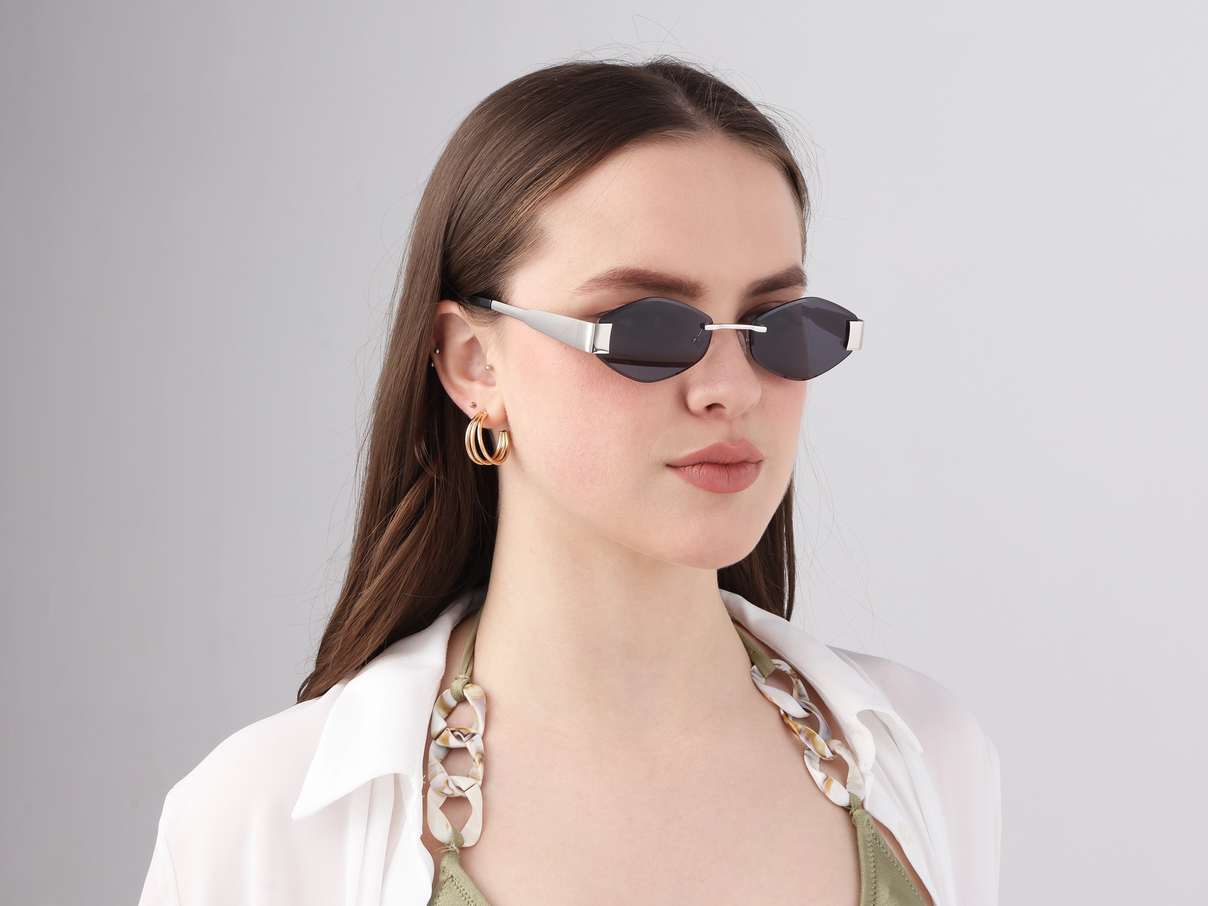 Silver Metal Rimless Sunglasses