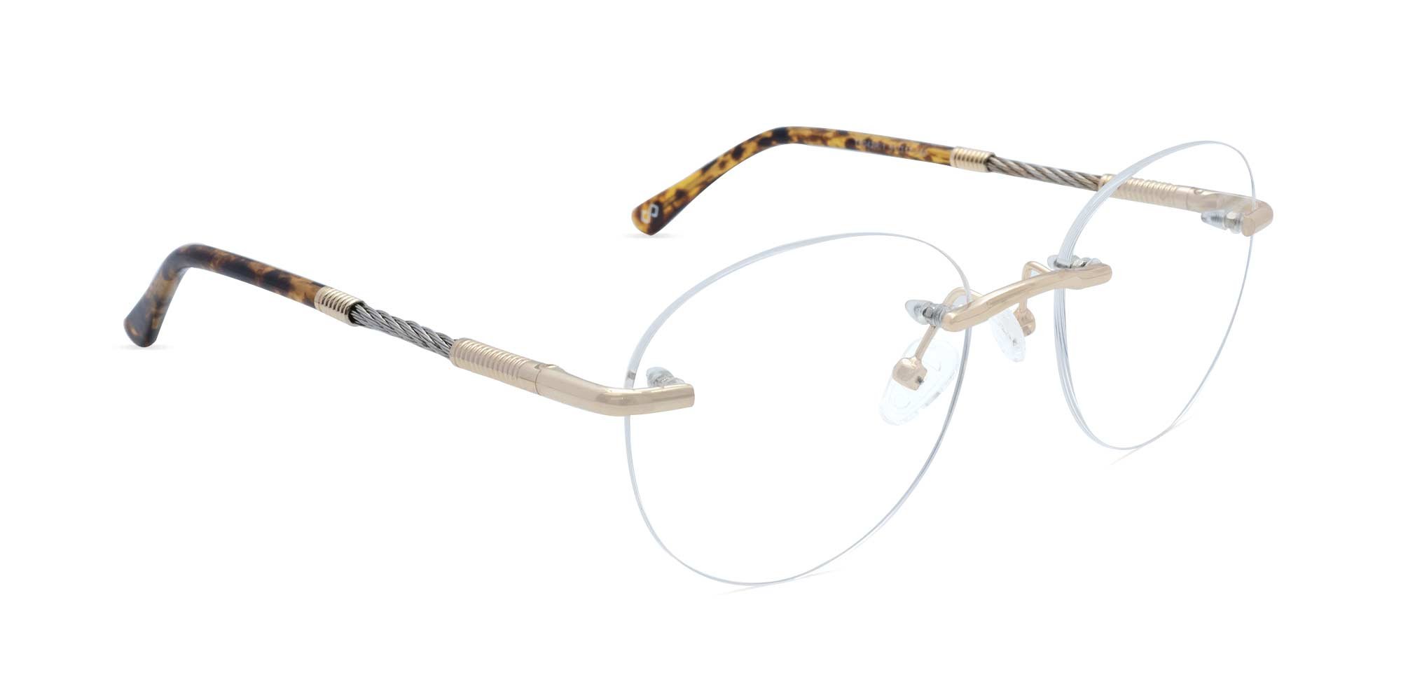 Round Rimless Glasses Gold-2