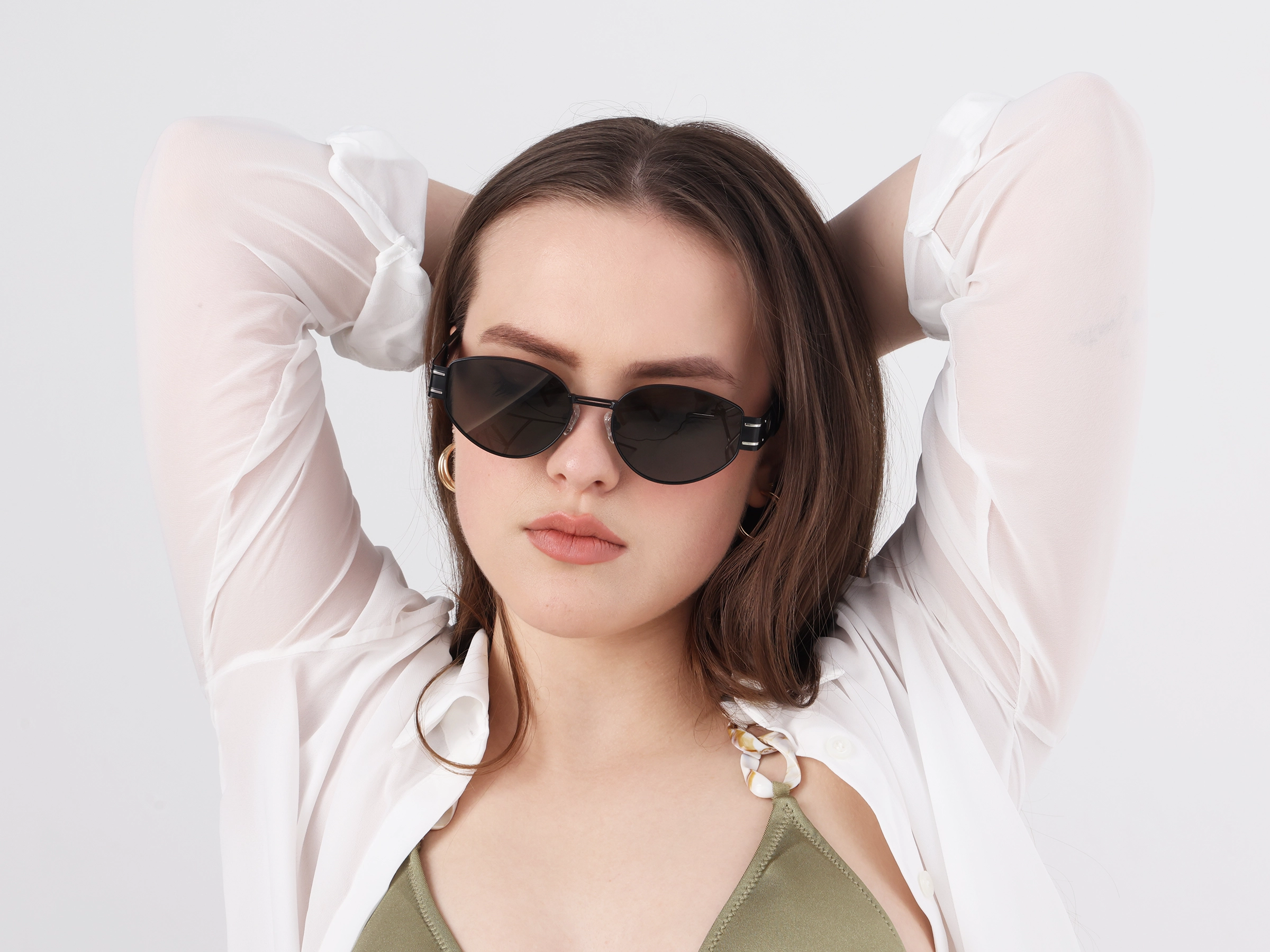 Matte Black Oval Metal Frame Sunglasses 11
