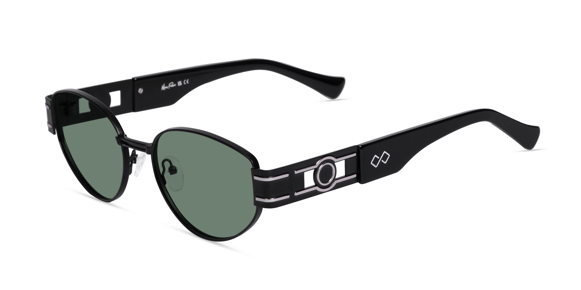 Matte Black Oval Metal Frame Sunglasses-3