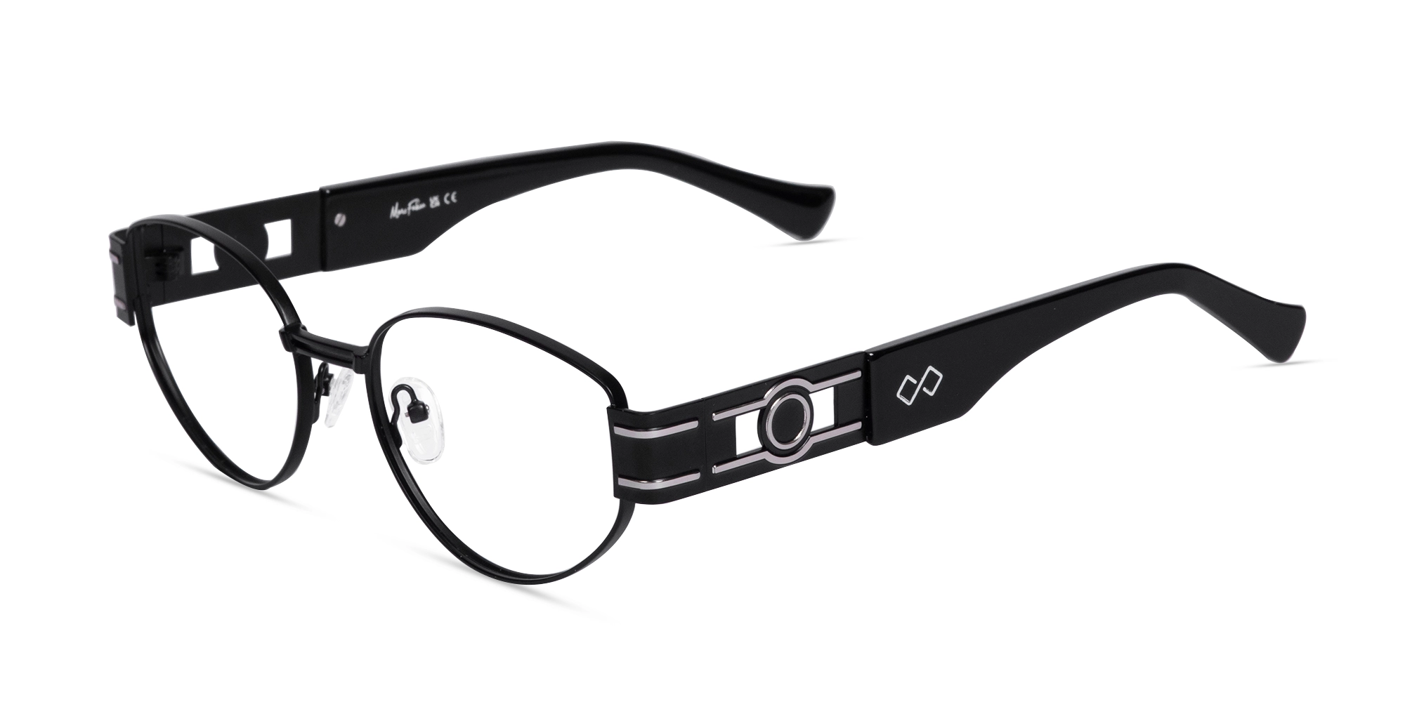 Matte Black Oval Full Rim Metal Glasses-3