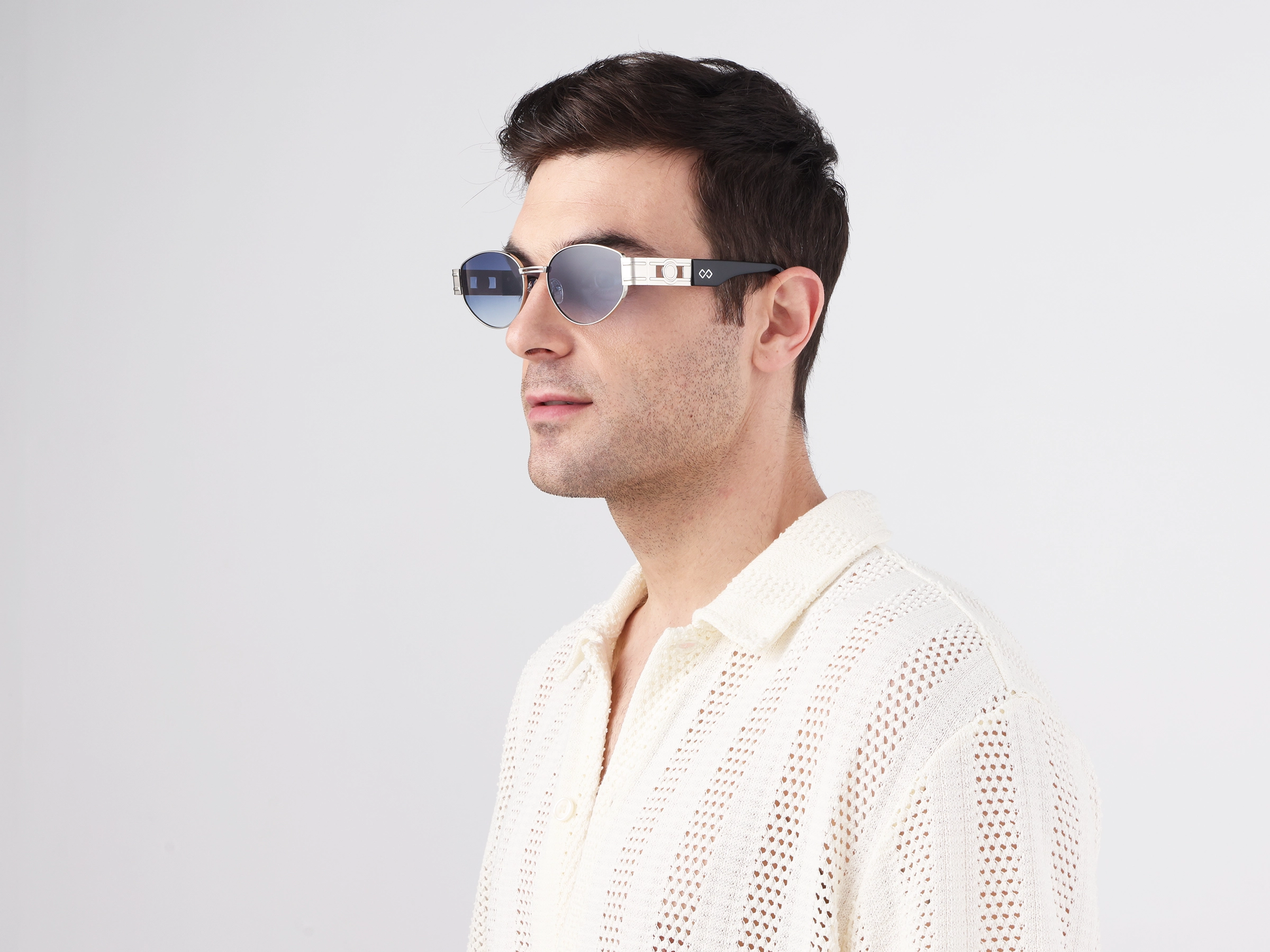 Silver Metal Frame Oval Sunglasses With Blue Tint 1