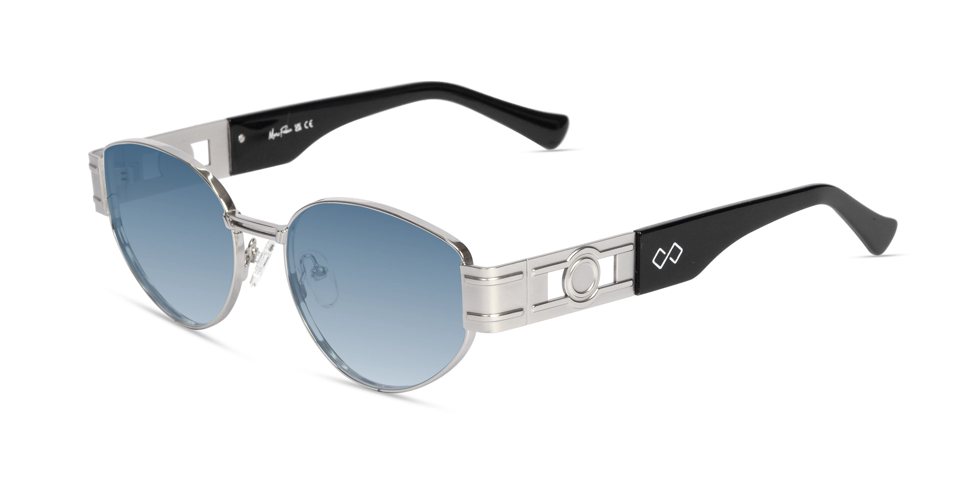Silver Metal Frame Oval Sunglasses With Blue Tint-3 Silver Metal Frame Oval Sunglasses With Blue Tint-3