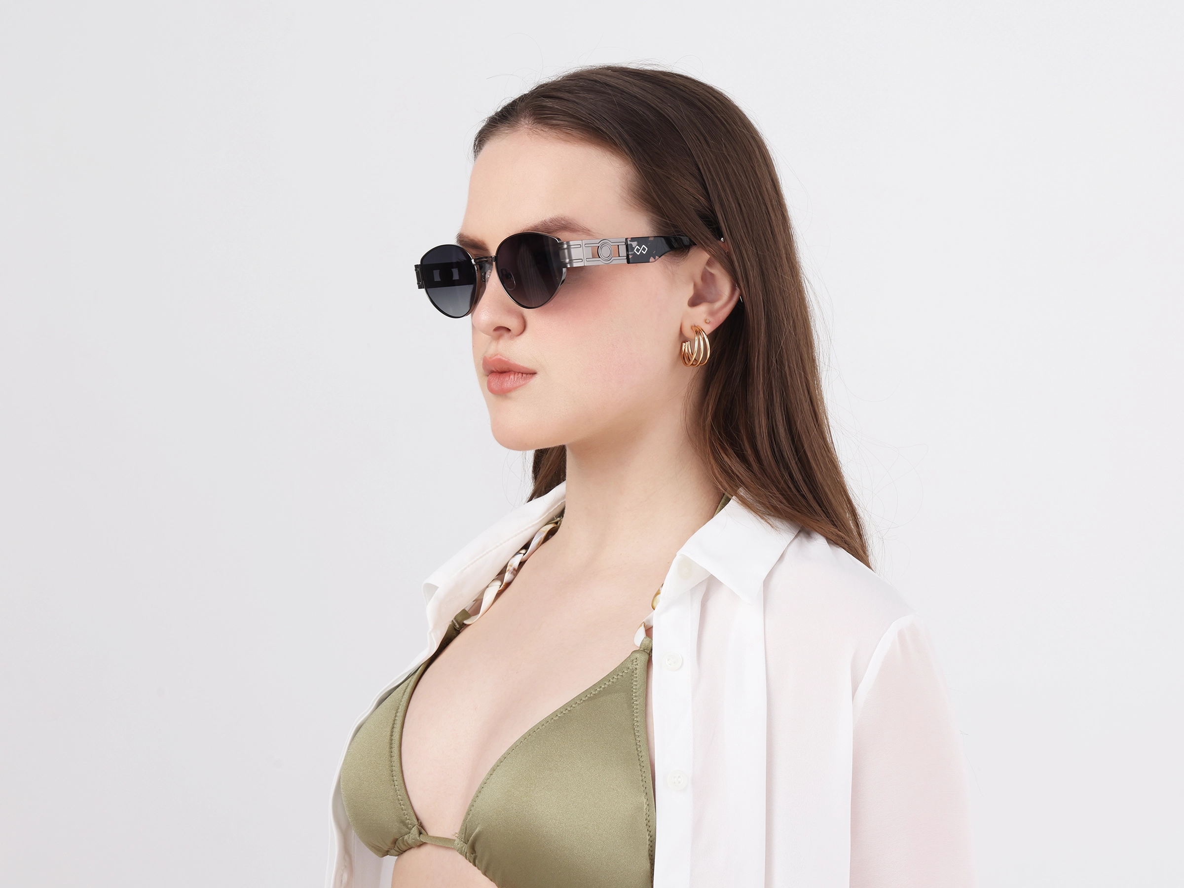 Oval Gunmetal Grey Tinted Sunglasses 12