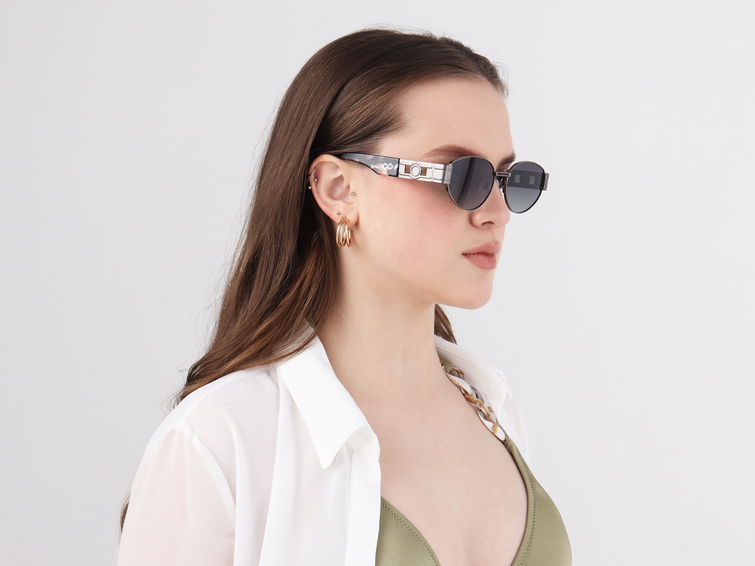 Oval Gunmetal Grey Tinted Sunglasses 13