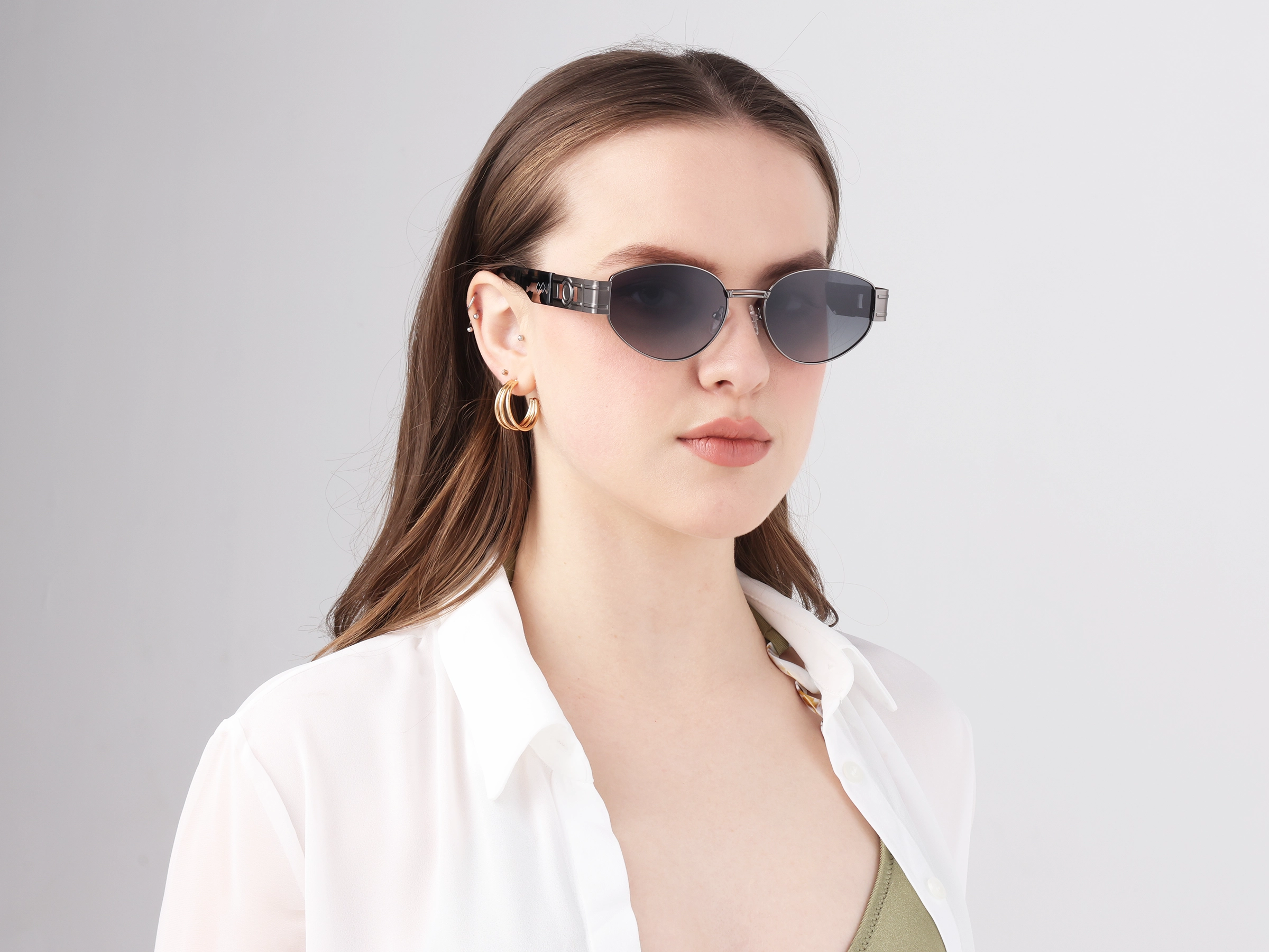 Oval Gunmetal Grey Tinted Sunglasses 11