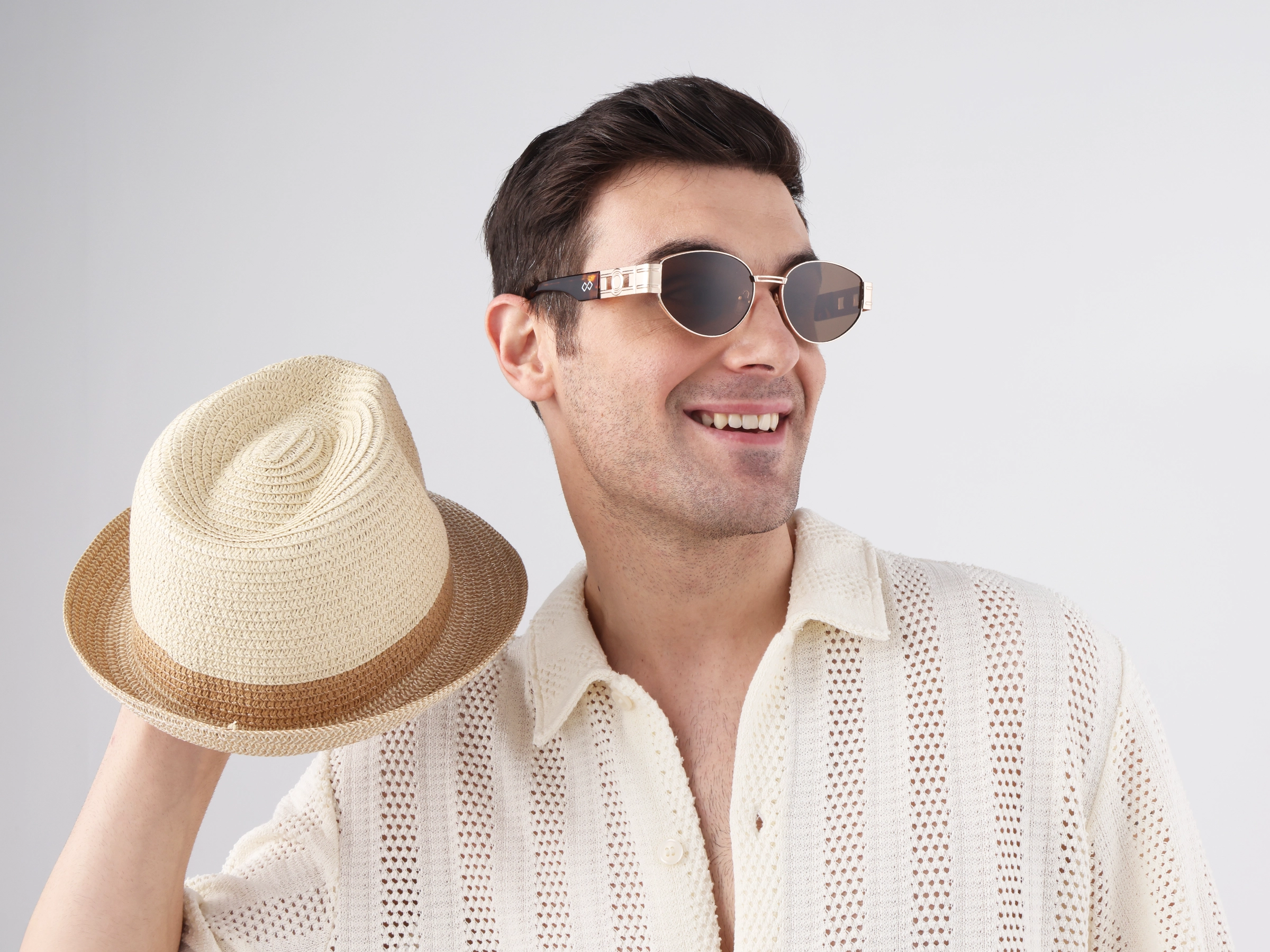 Oval Matte Champagne Gold Full Rim Sunglasses 3