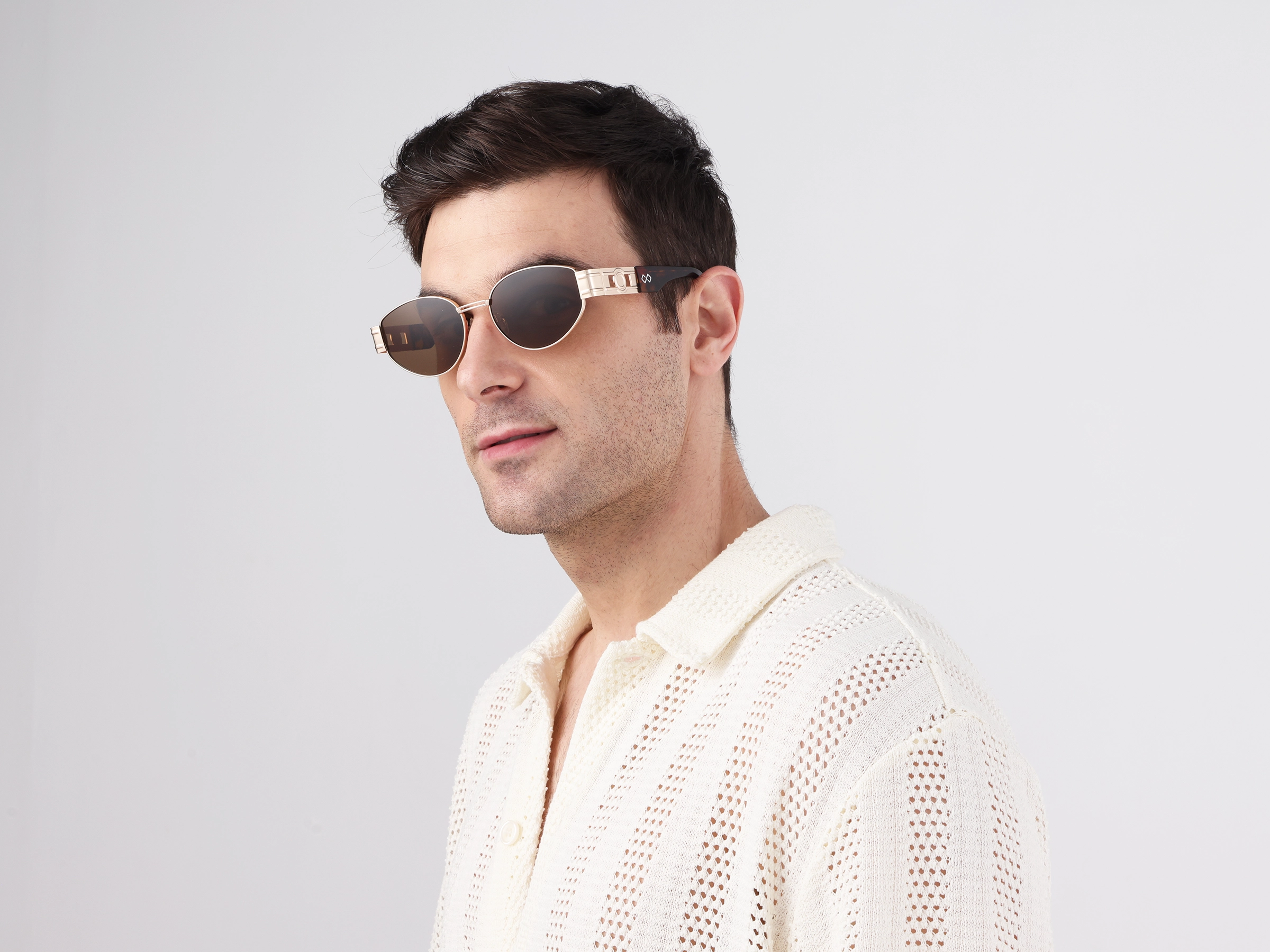 Oval Matte Champagne Gold Full Rim Sunglasses 2