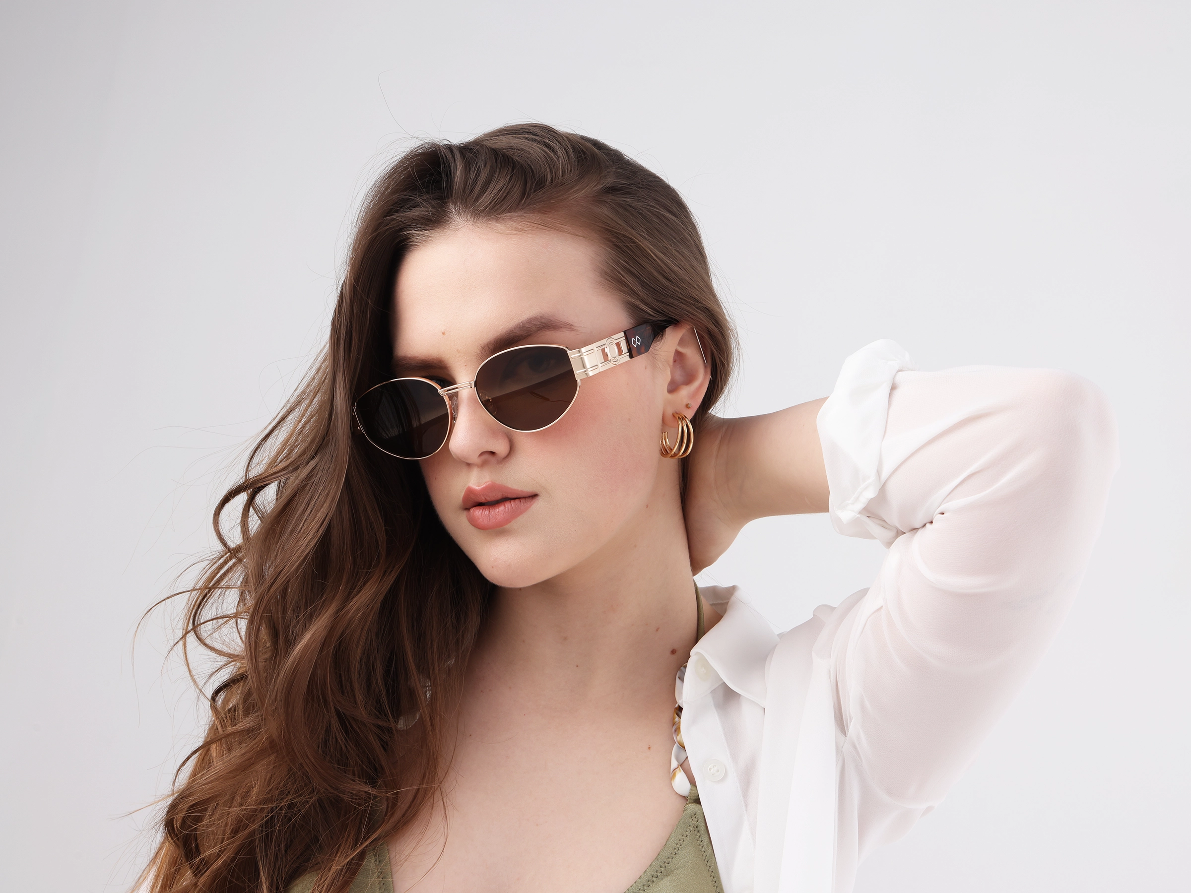 Oval Matte Champagne Gold Full Rim Sunglasses 11