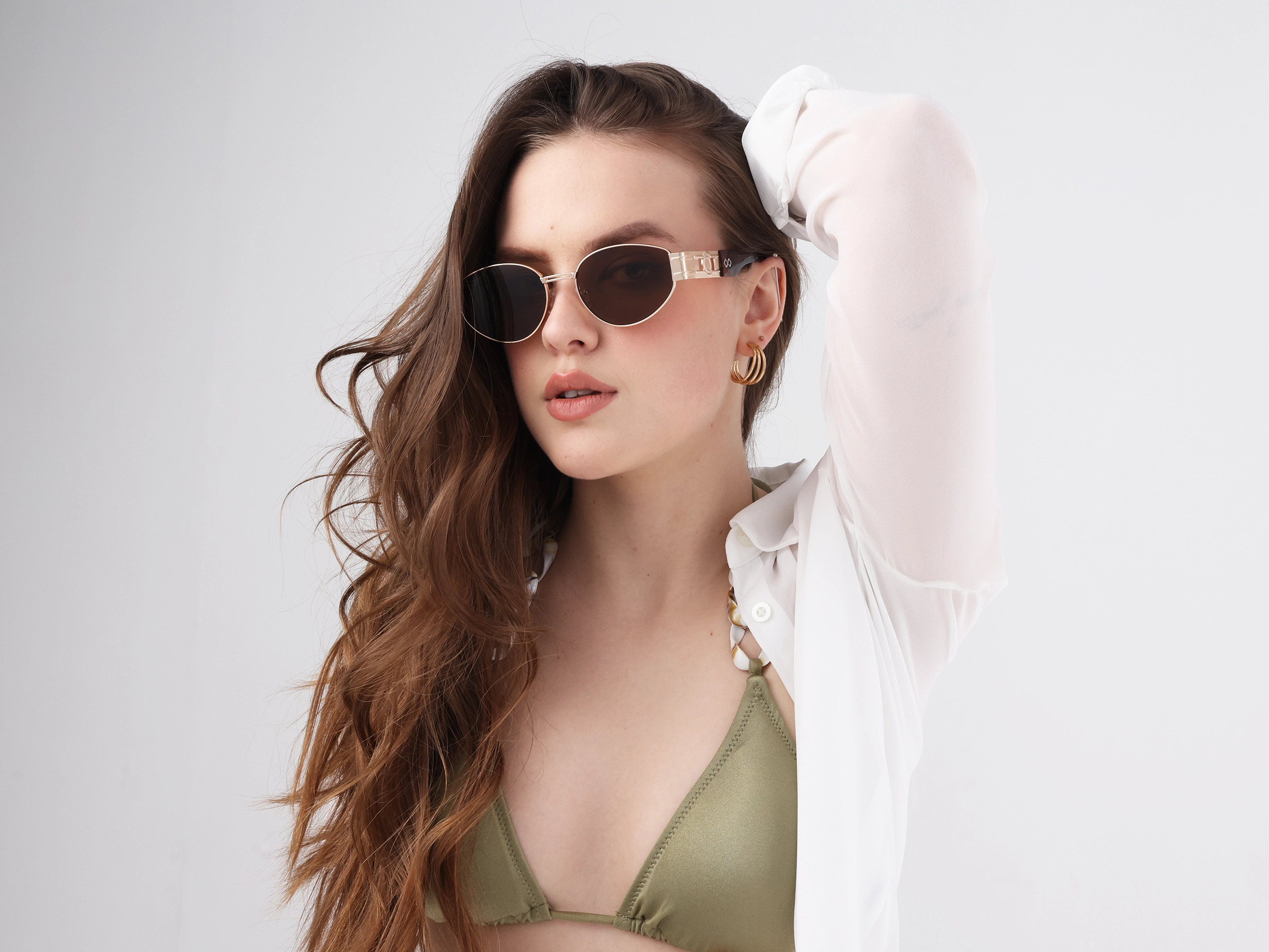 Oval Matte Champagne Gold Full Rim Sunglasses 13