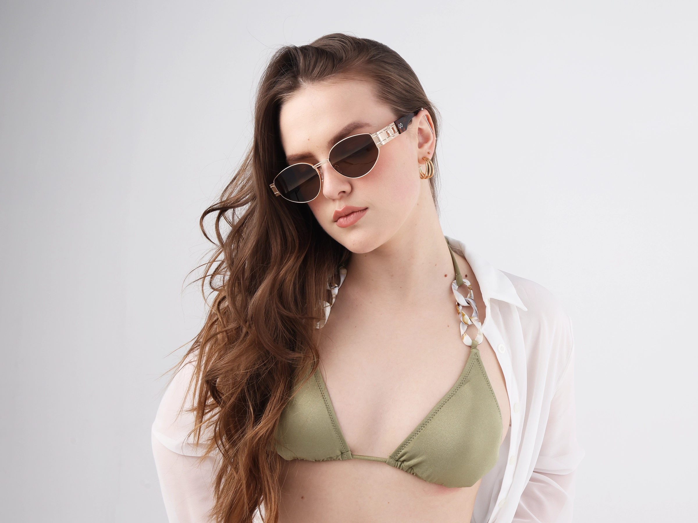 Oval Matte Champagne Gold Full Rim Sunglasses 12