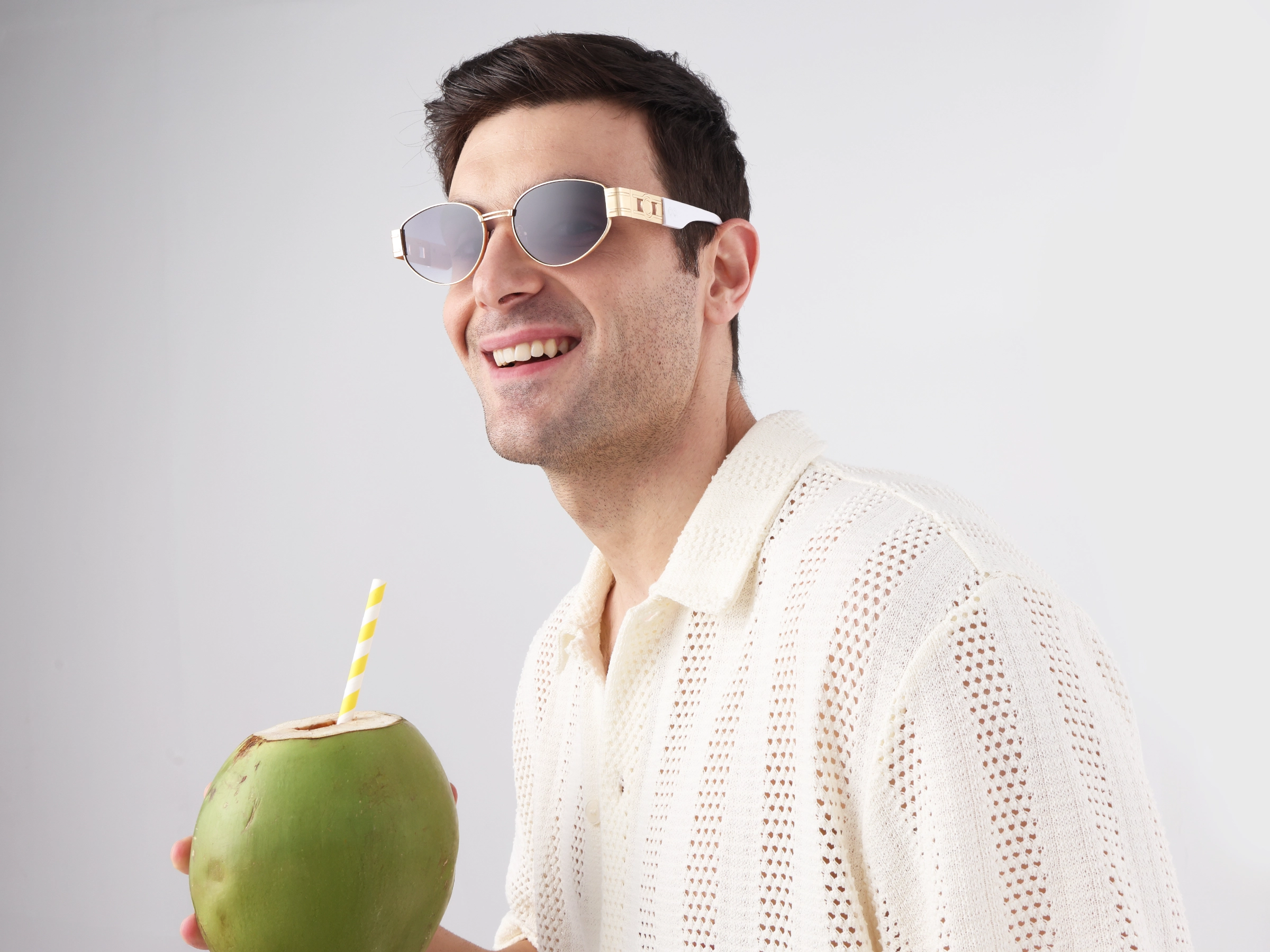 Oval Matte Gold Blue Tint Sunglasses 3