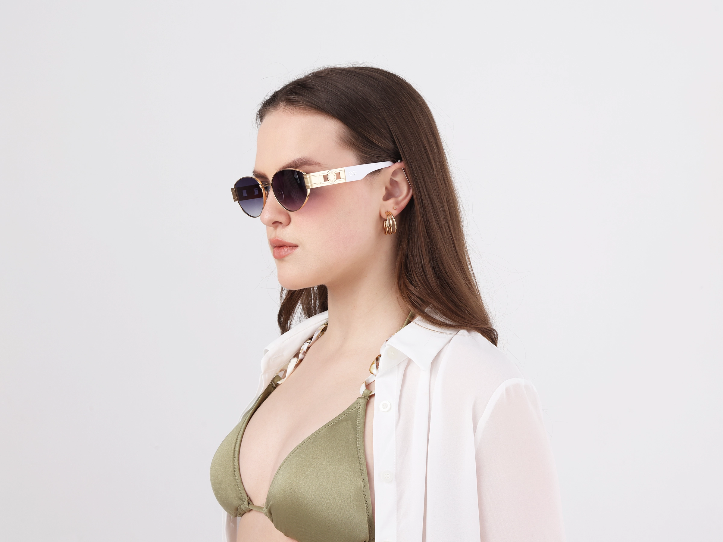 Oval Matte Gold Blue Tint Sunglasses 12