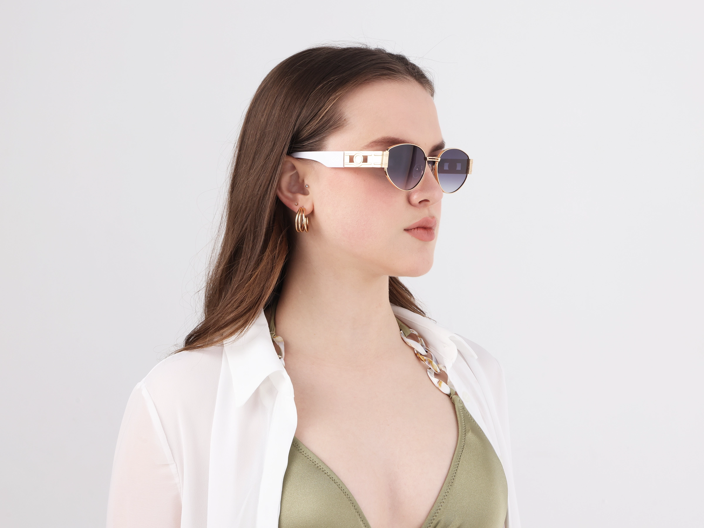 Oval Matte Gold Blue Tint Sunglasses 13