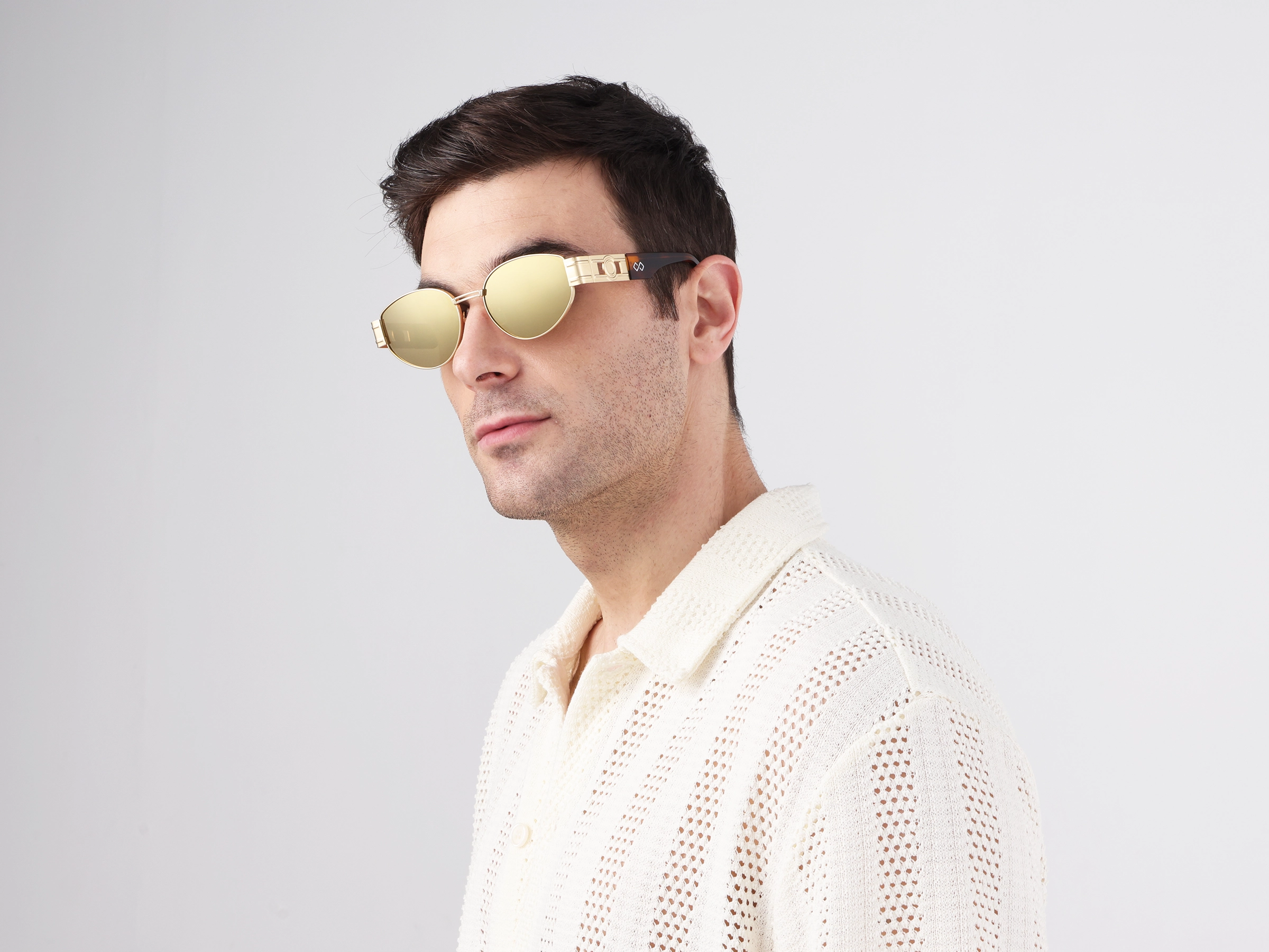 Oval Gloden Frame & Gold Tint Sunglasses 2
