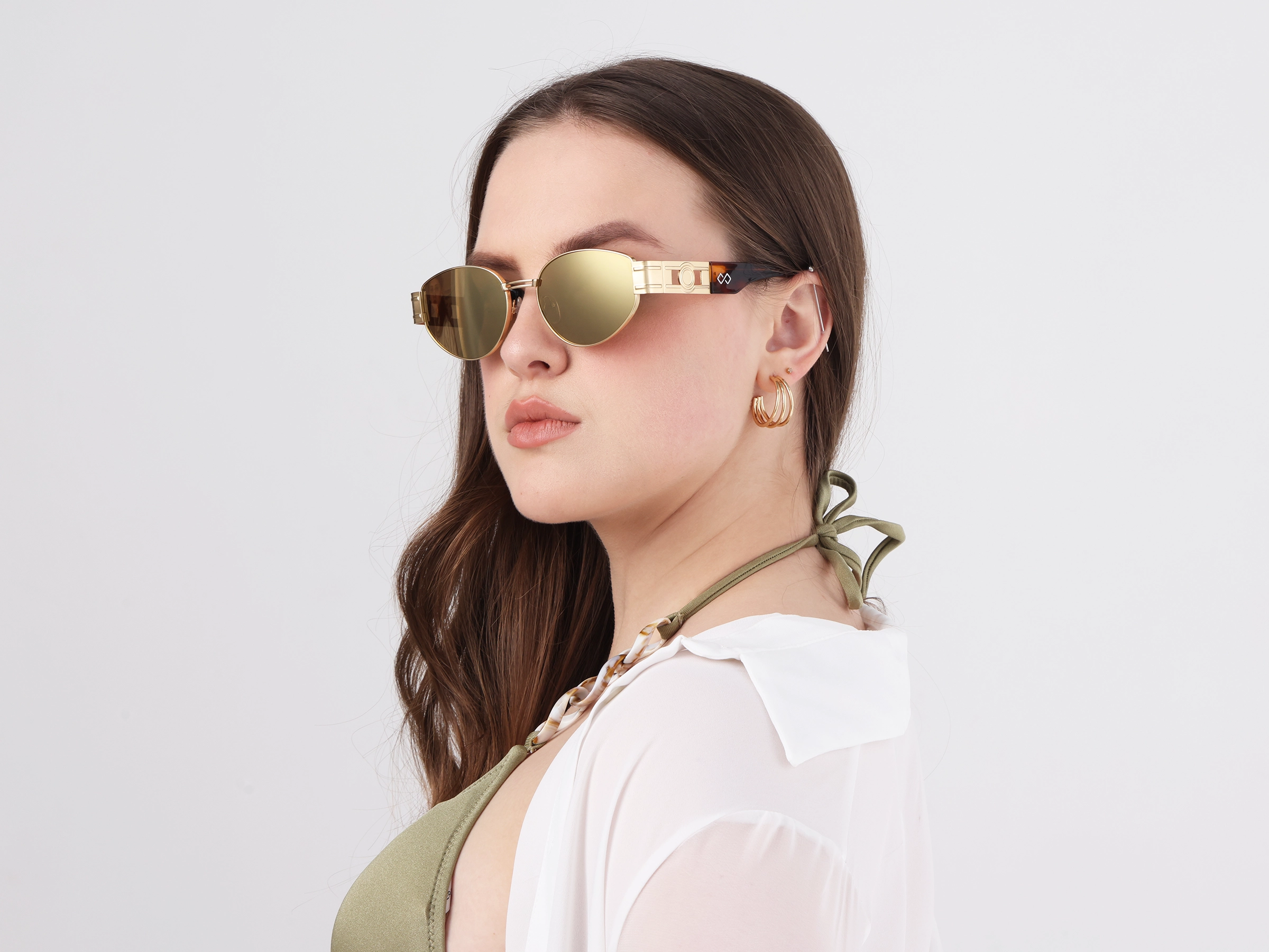 Oval Gloden Frame & Gold Tint Sunglasses 12
