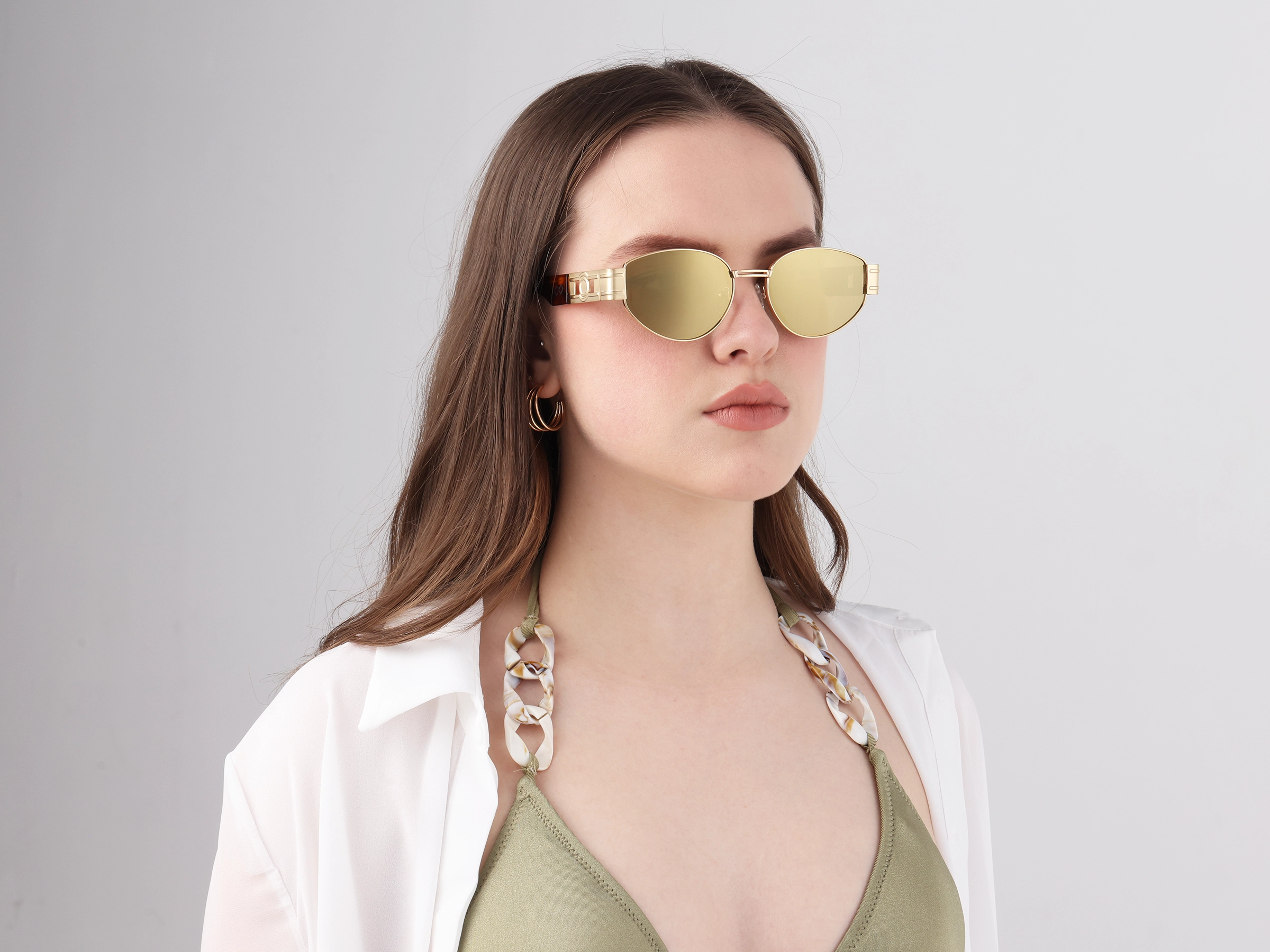 Oval Gloden Frame & Gold Tint Sunglasses 11