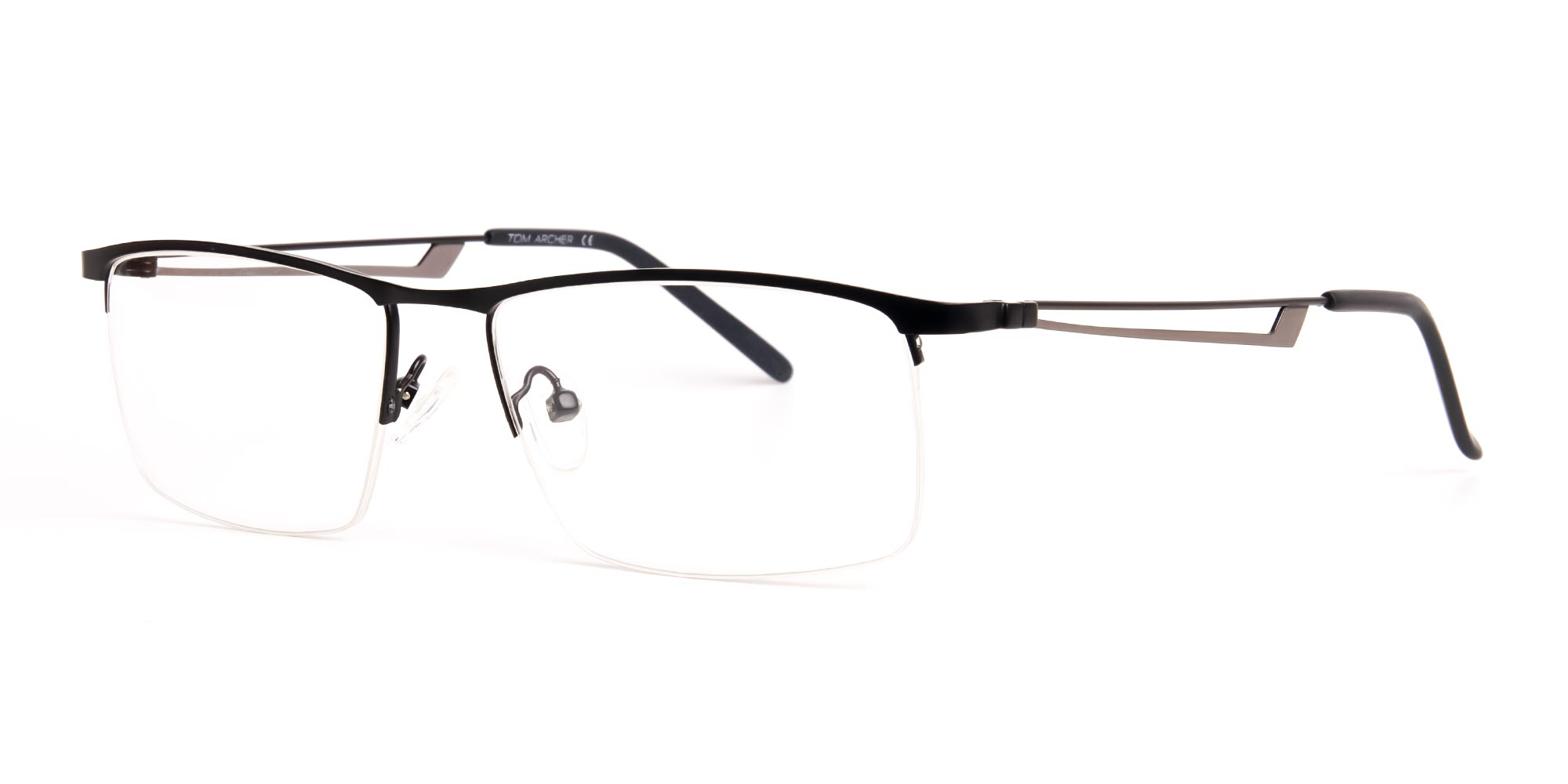 black and rectangular half-rim titanium glasses frames-3