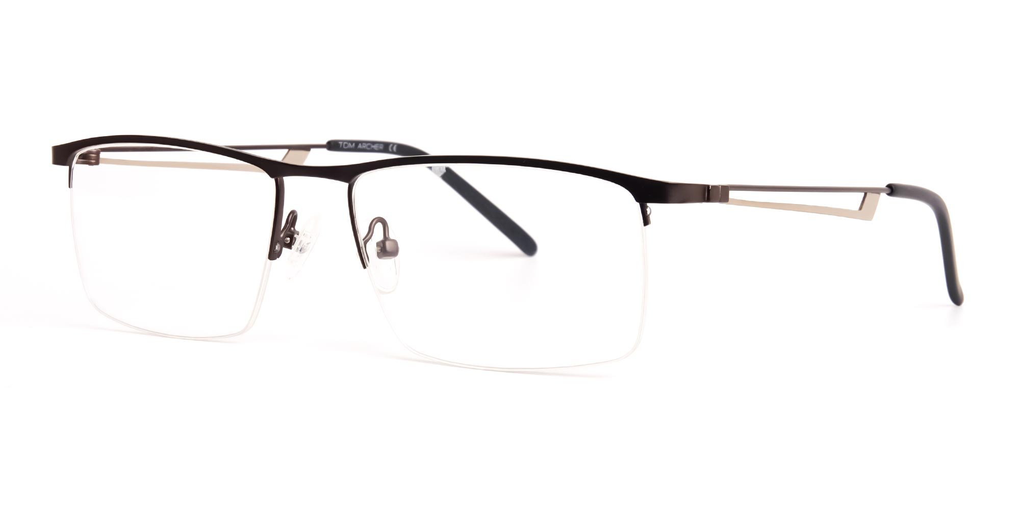 black and silver half-rim rectangular glasses frames -3