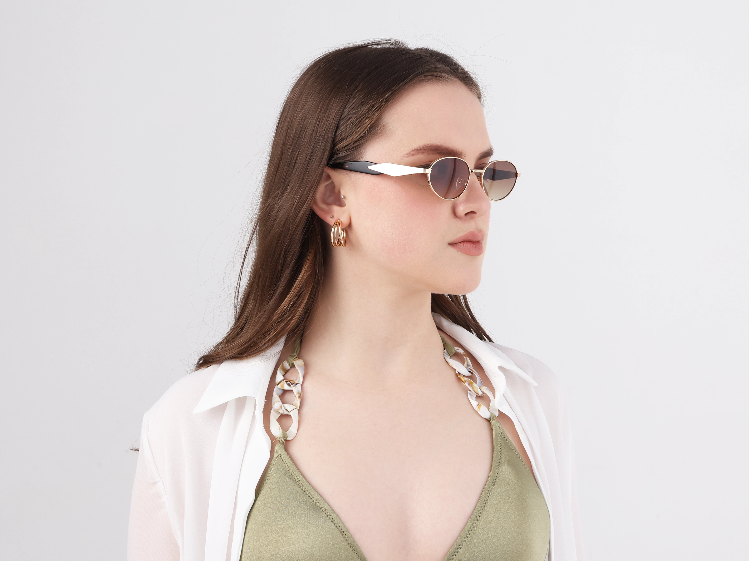 Brown Tint Metal Oval Sunglasses