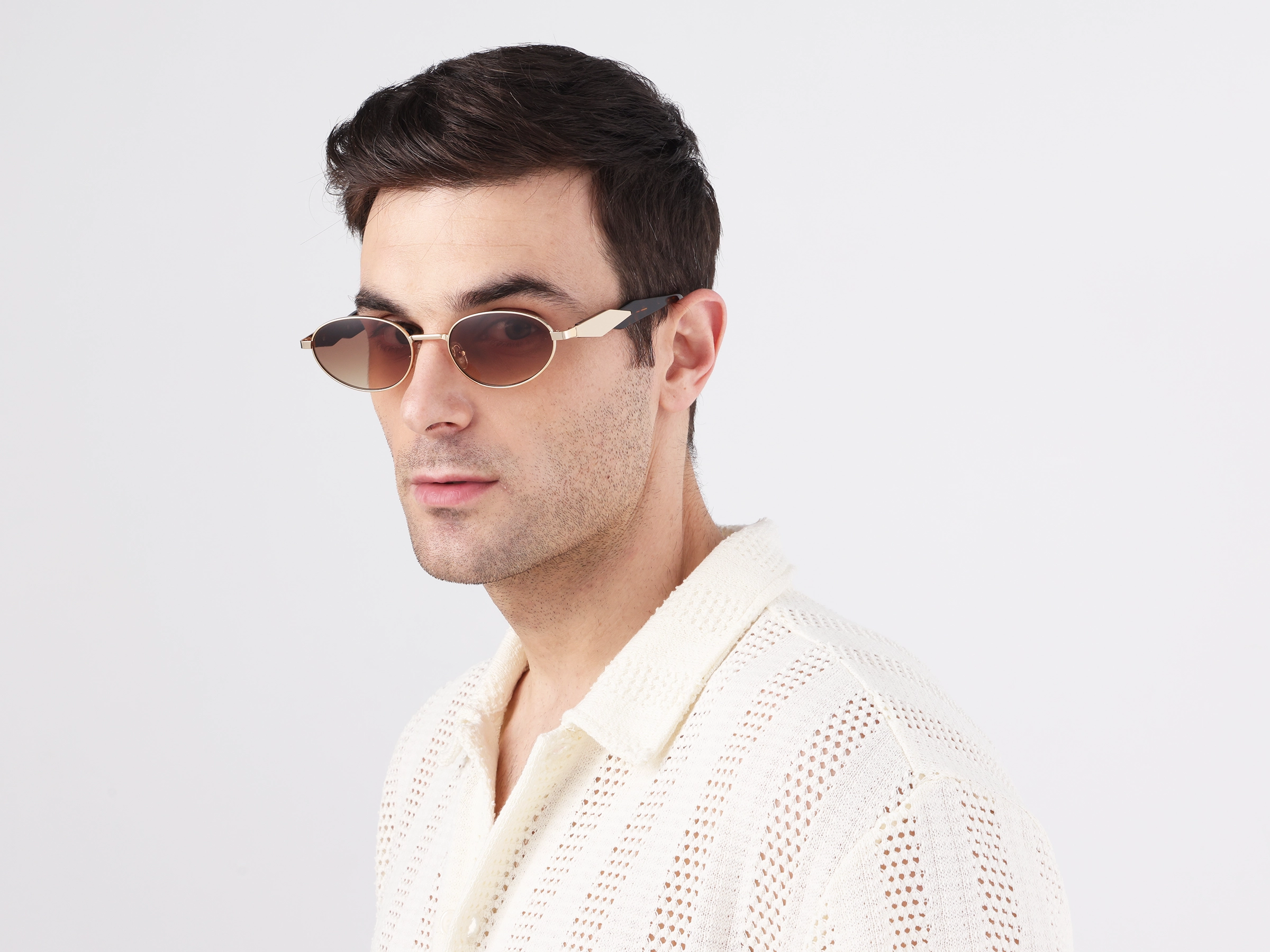 Brown Tint Metal Oval Sunglasses
