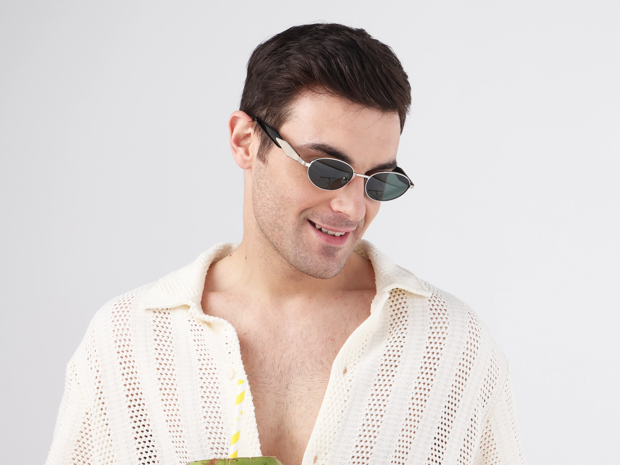 Oval keyhole Sunglasses With Green Tint