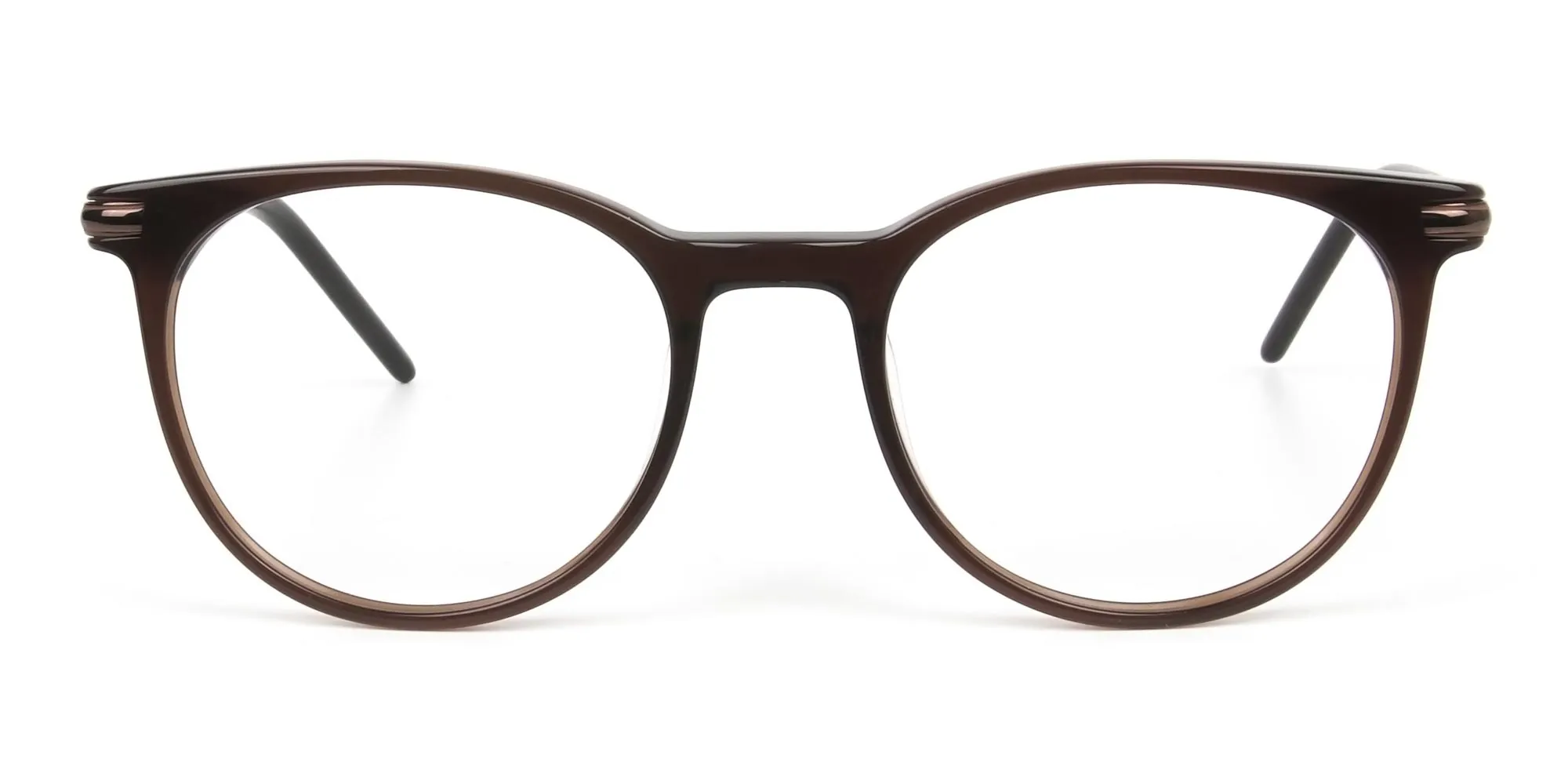 A88351F/3 - Dark Brown Round Spectacles with Silver Detailing Temple