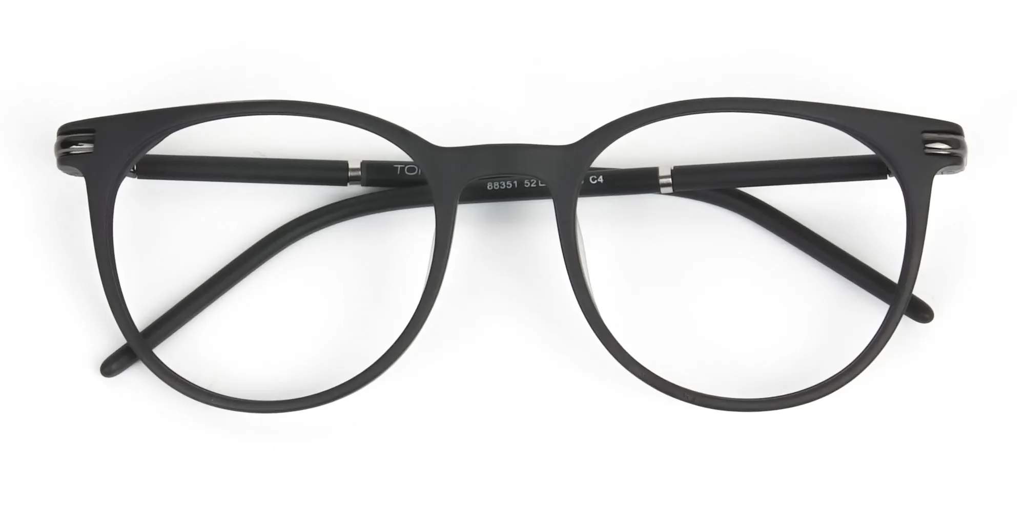 Matte Black Round Spectacles in Acetate - 2