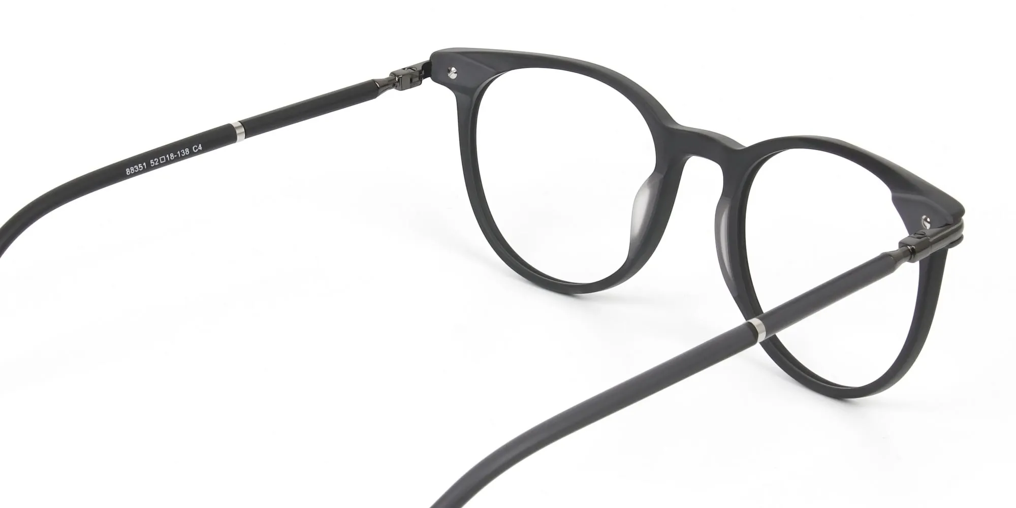 Matte Black Round Spectacles in Acetate - 2