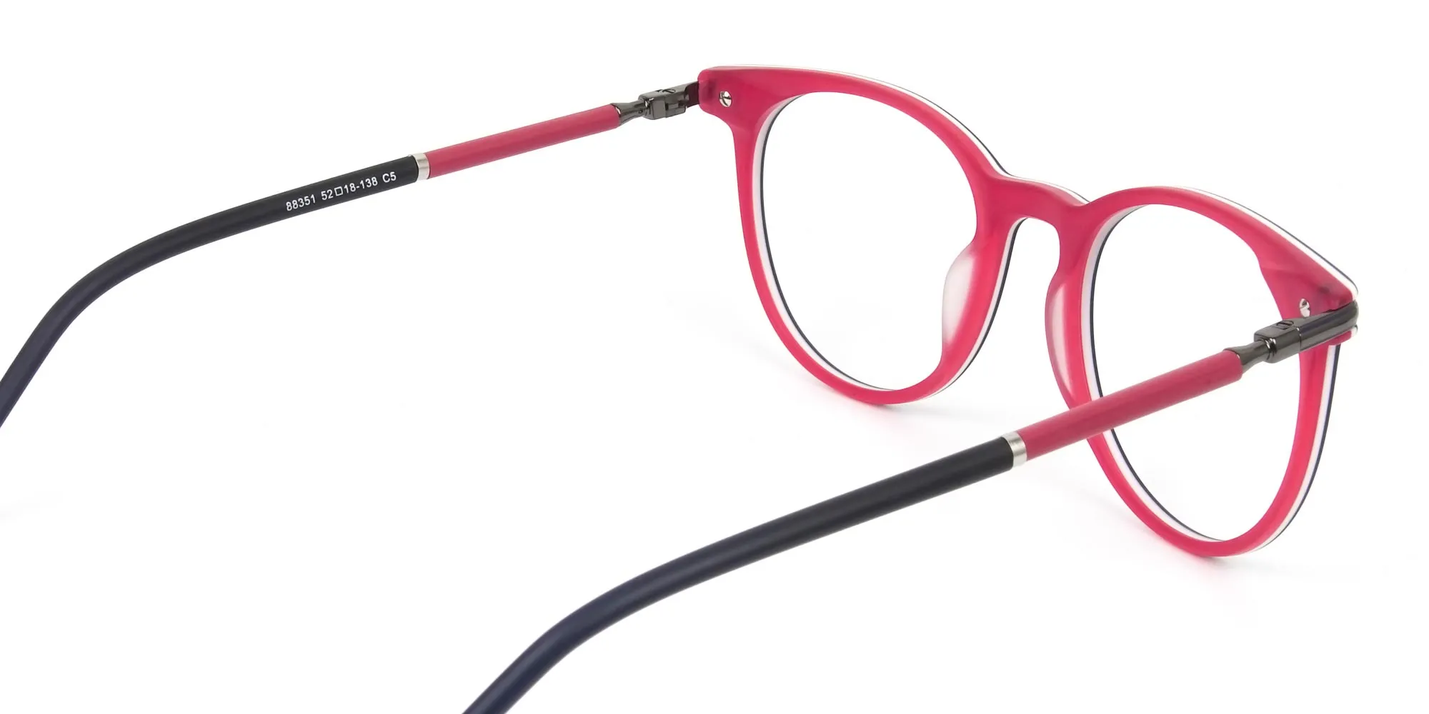 Navy Blue & Red Round Spectacles in Acetate - 2