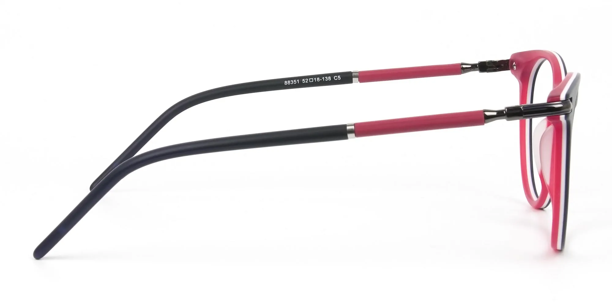 Navy Blue & Red Round Spectacles in Acetate - 2