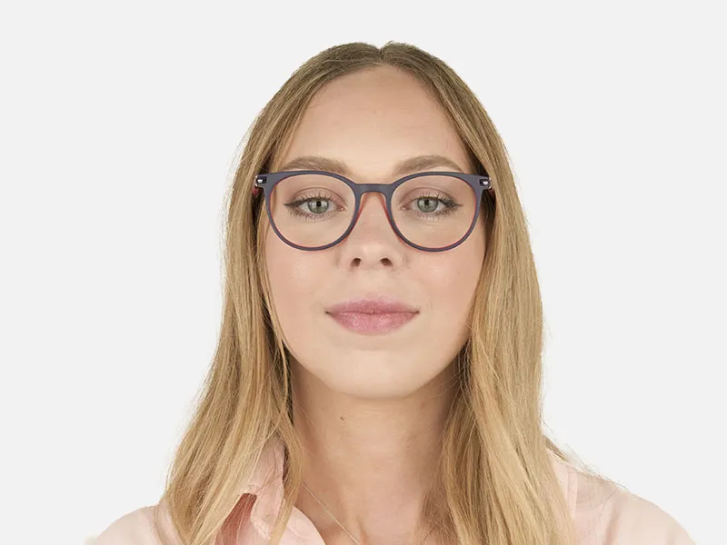 Navy Blue & Red Round Spectacles in Acetate - 2