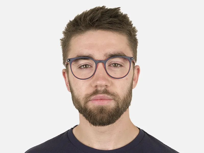 Navy Blue & Red Round Spectacles in Acetate - 2