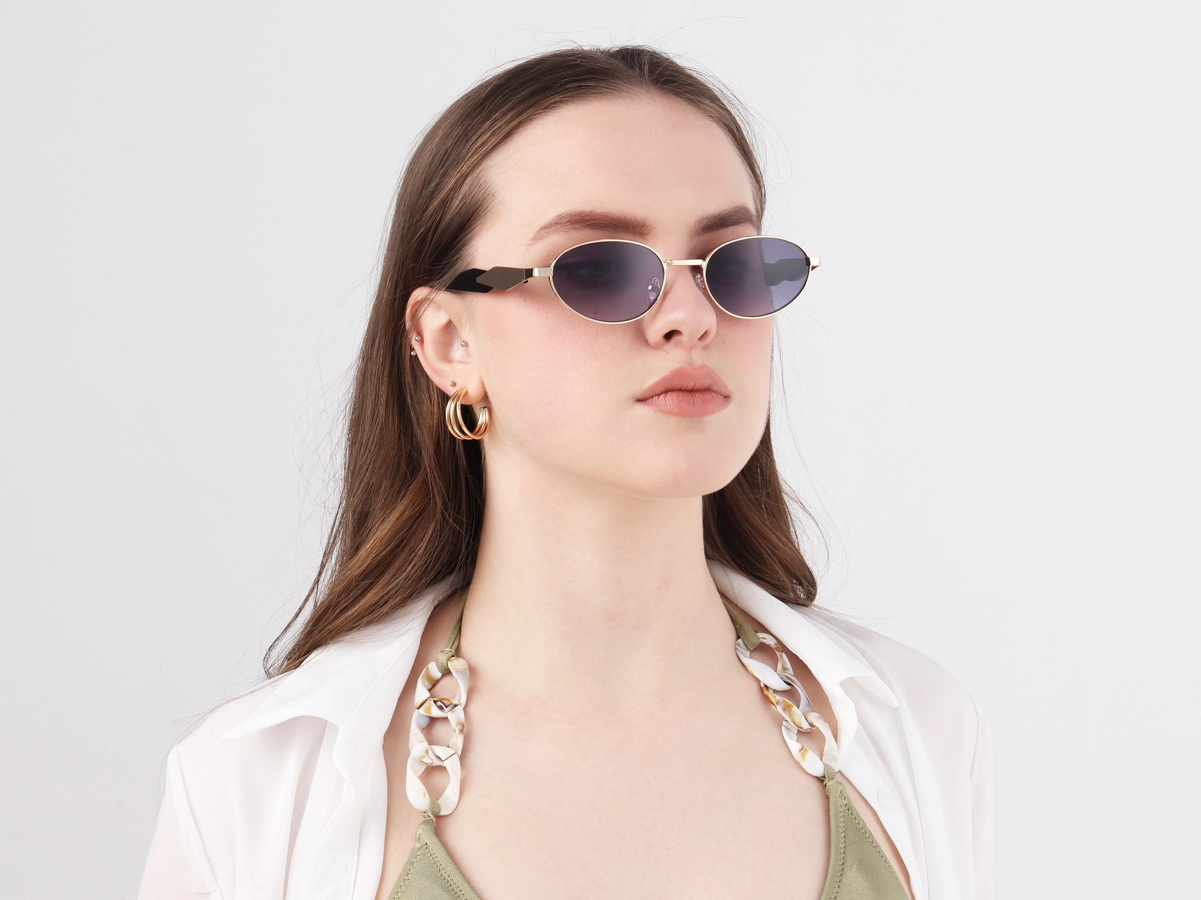 Oval Rimless Sunglasses With Brown Tint