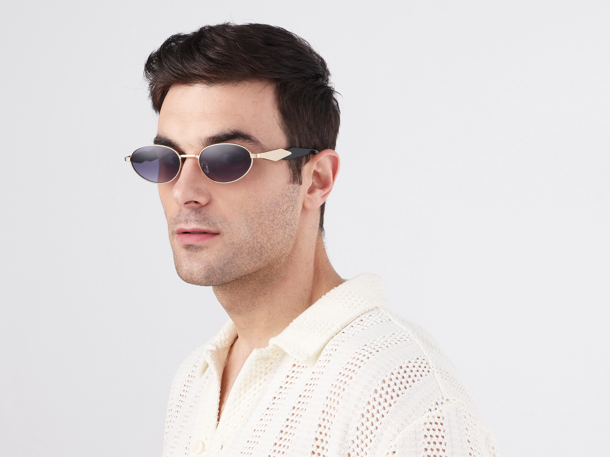 Oval Rimless Sunglasses With Brown Tint