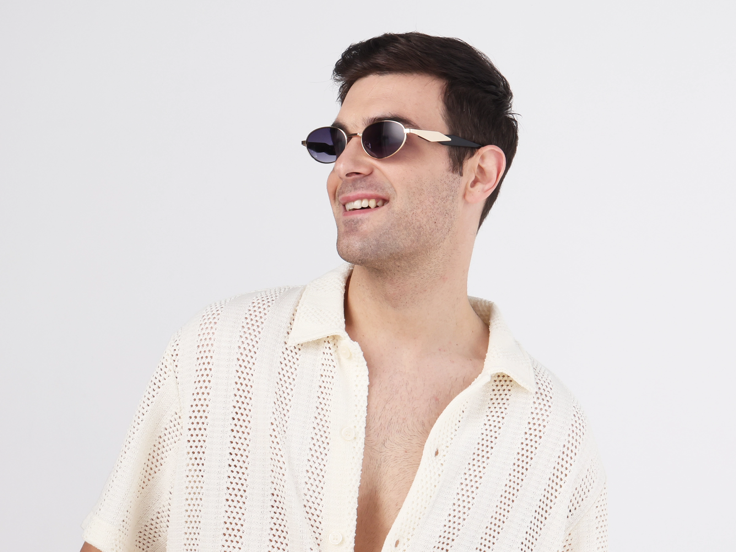 Oval Rimless Sunglasses With Brown Tint