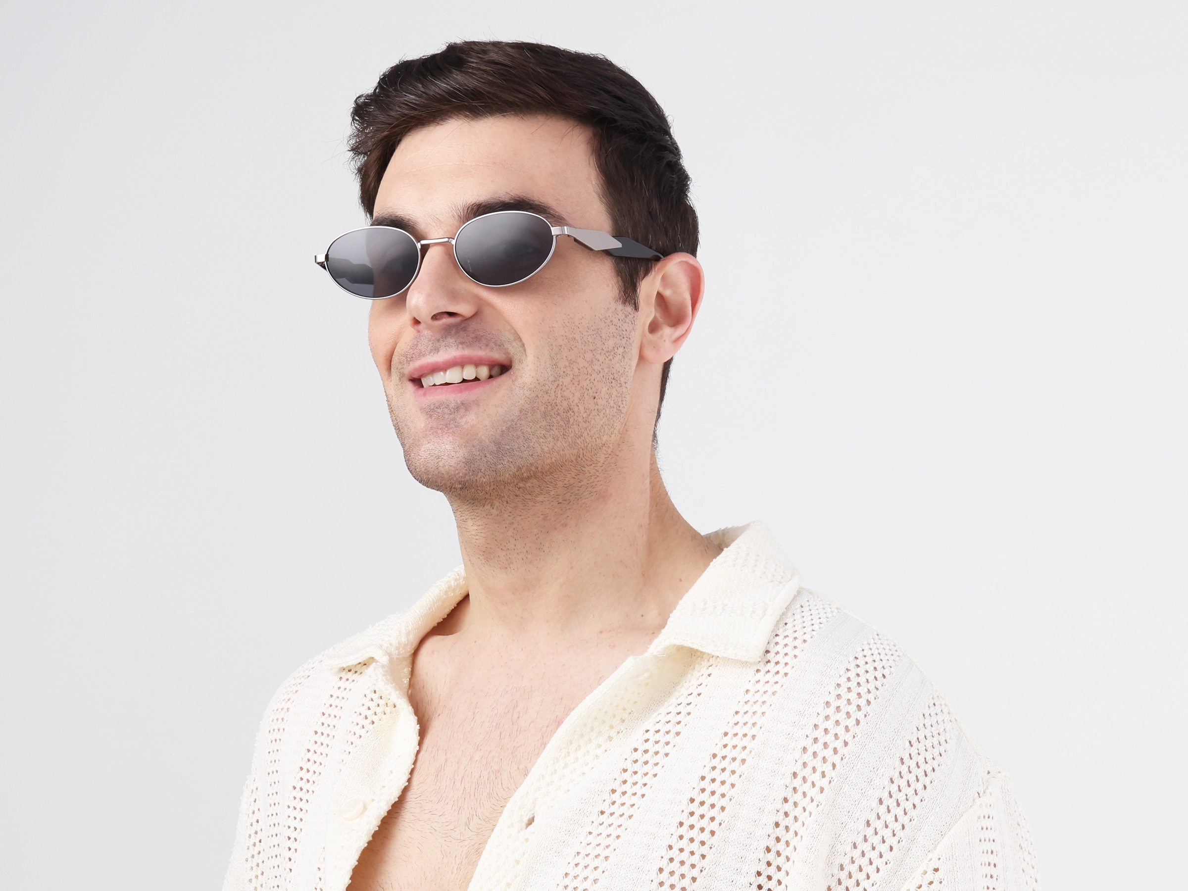 Oval Rimless Sunglasses With Brown Tint