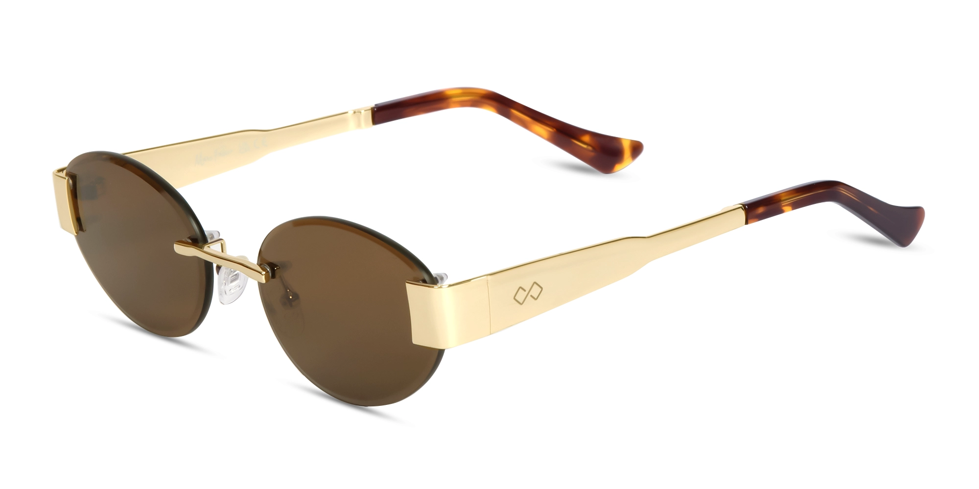 Oval Rimless Sunglasses With Brown Tint -3