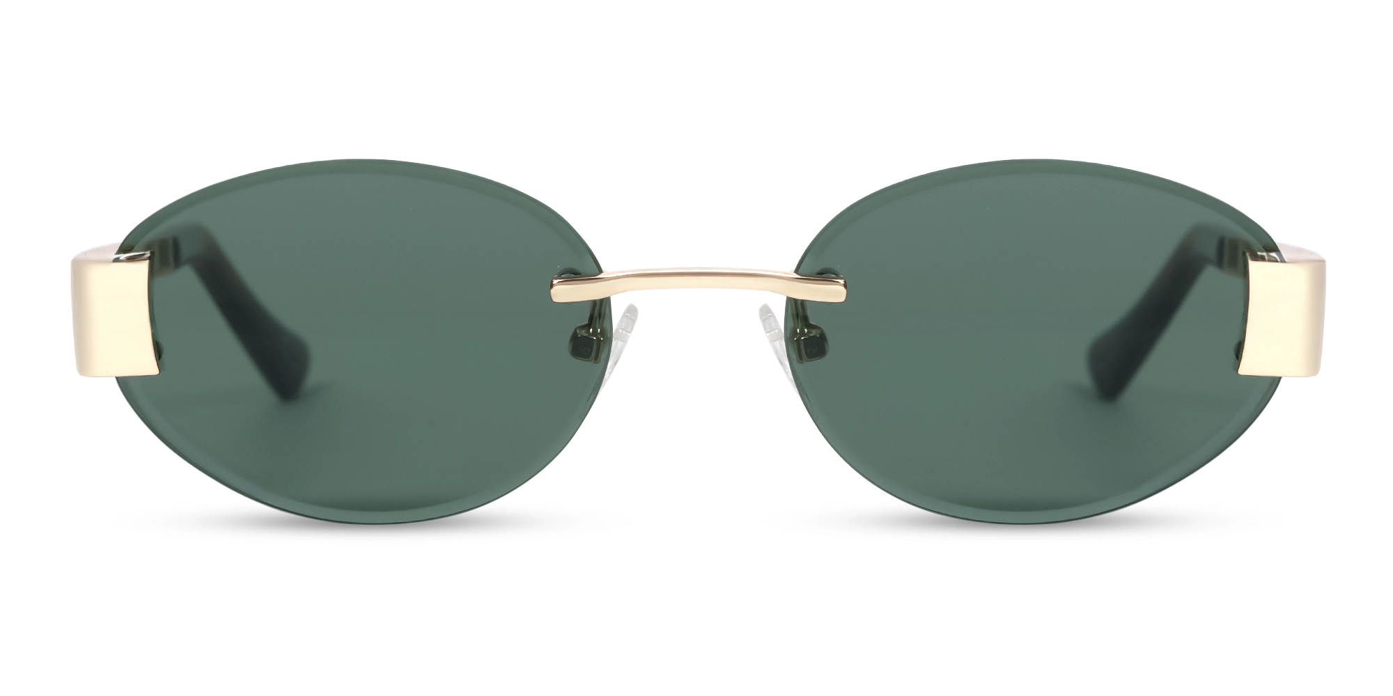Oval Rimless Sunglasses With Green Tint-1