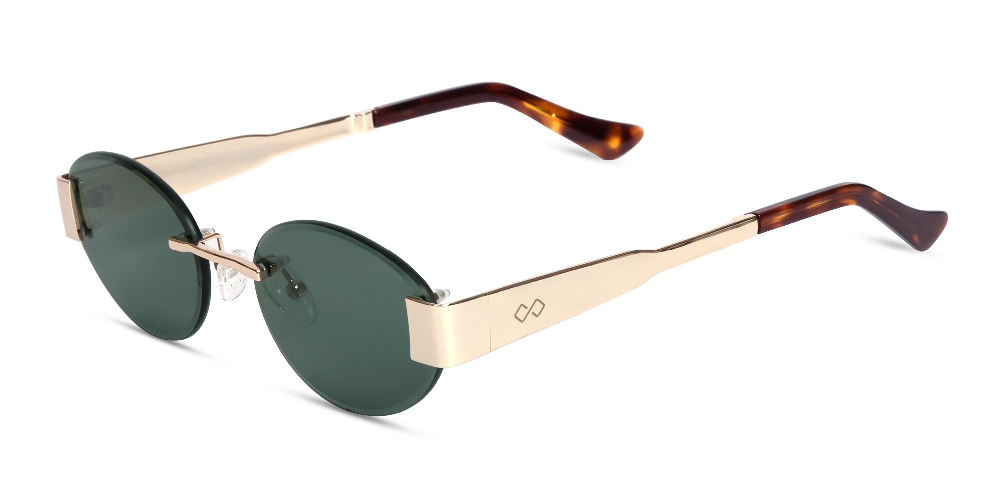 Oval Rimless Sunglasses With Green Tint-3