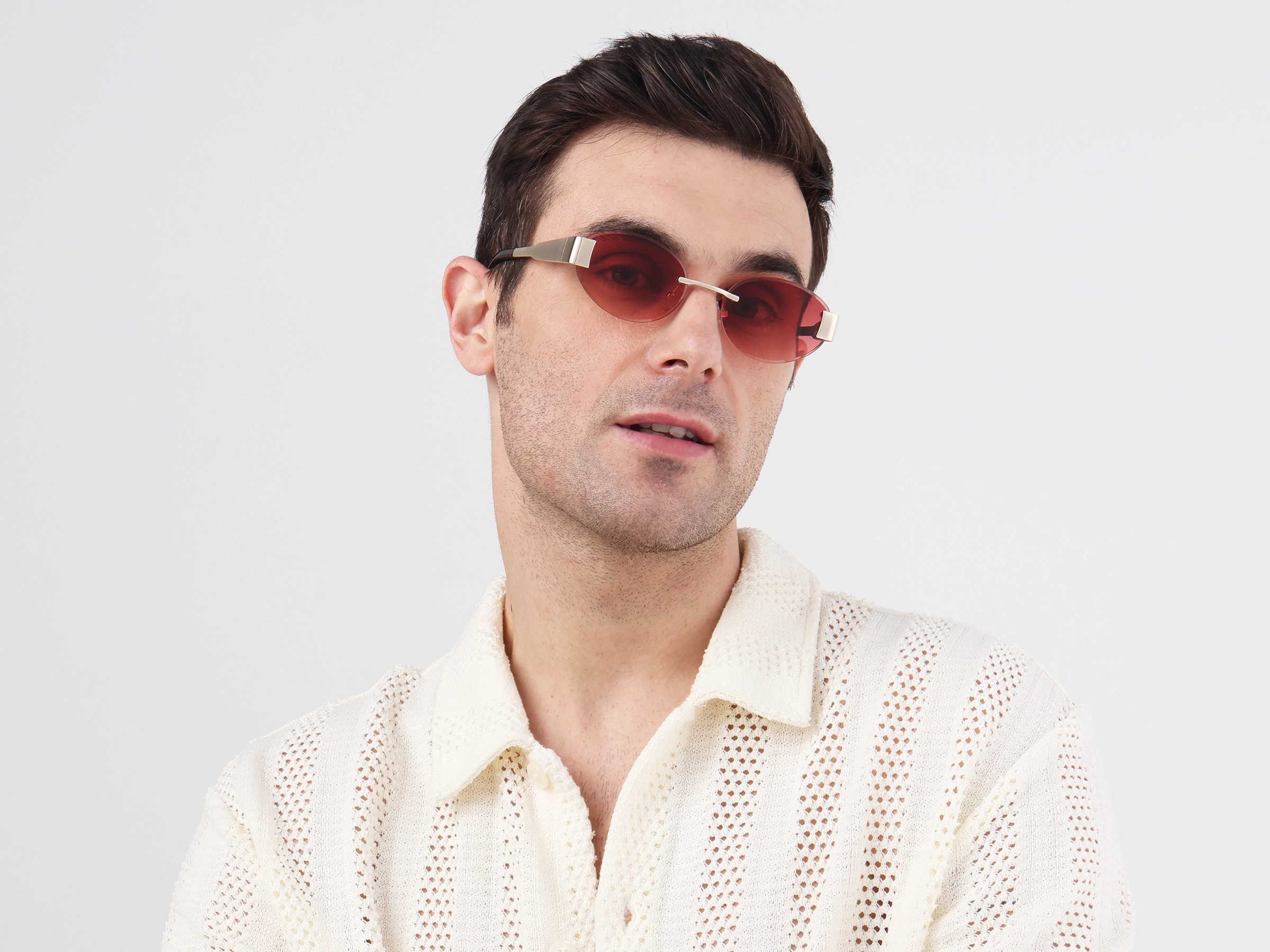 Oval Champange Gold Rimless Sunglasses