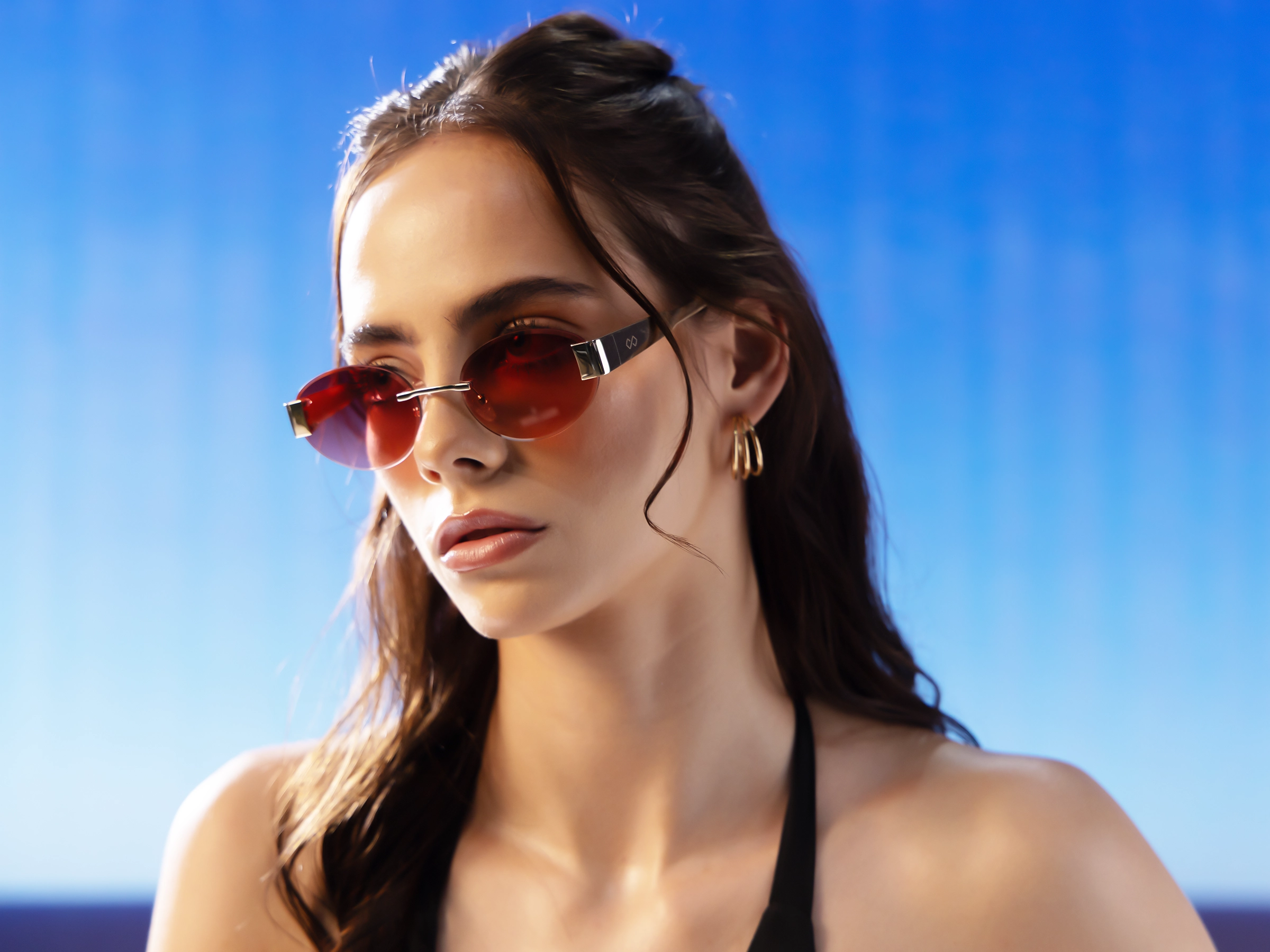 Oval Champange Gold Rimless Sunglasses