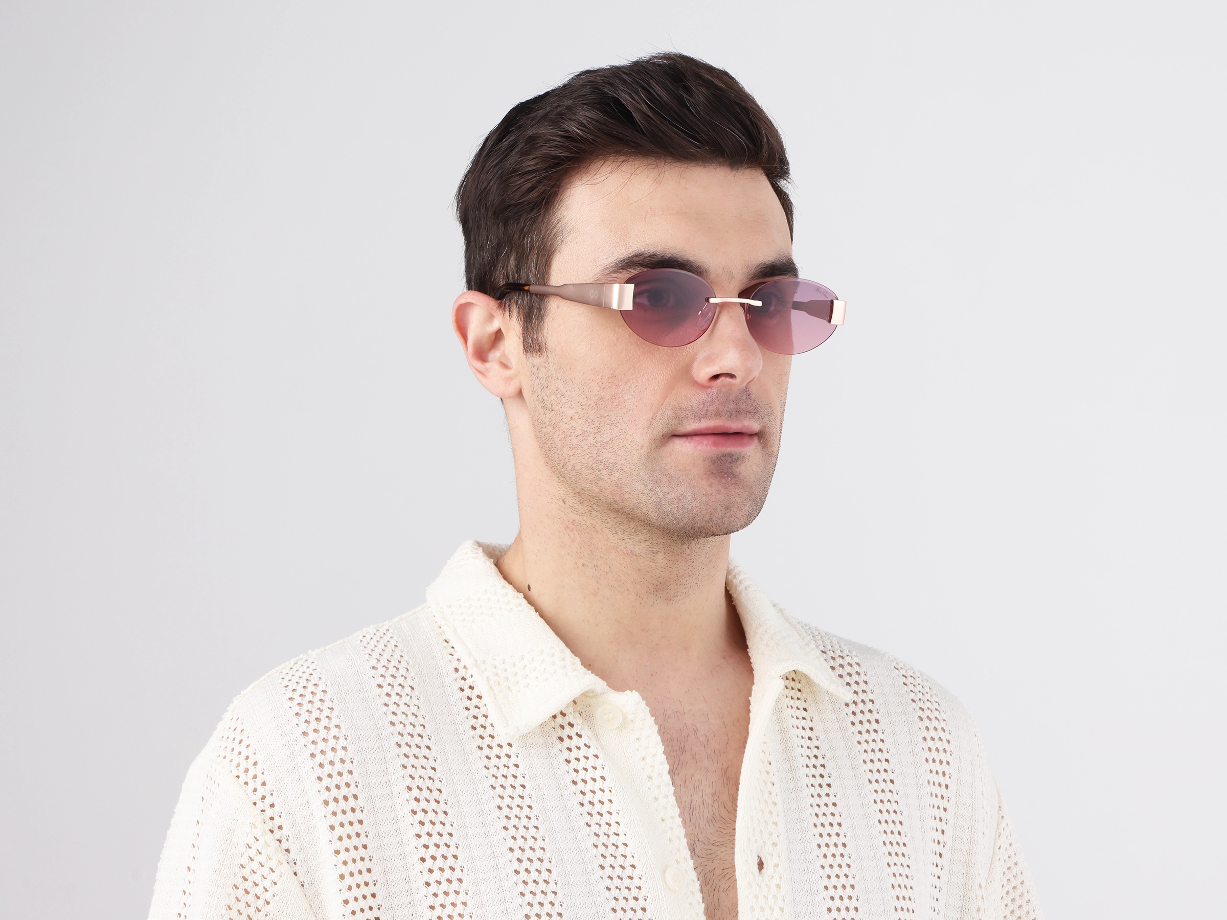 Pink Tint Oval Rimless Sunglasses