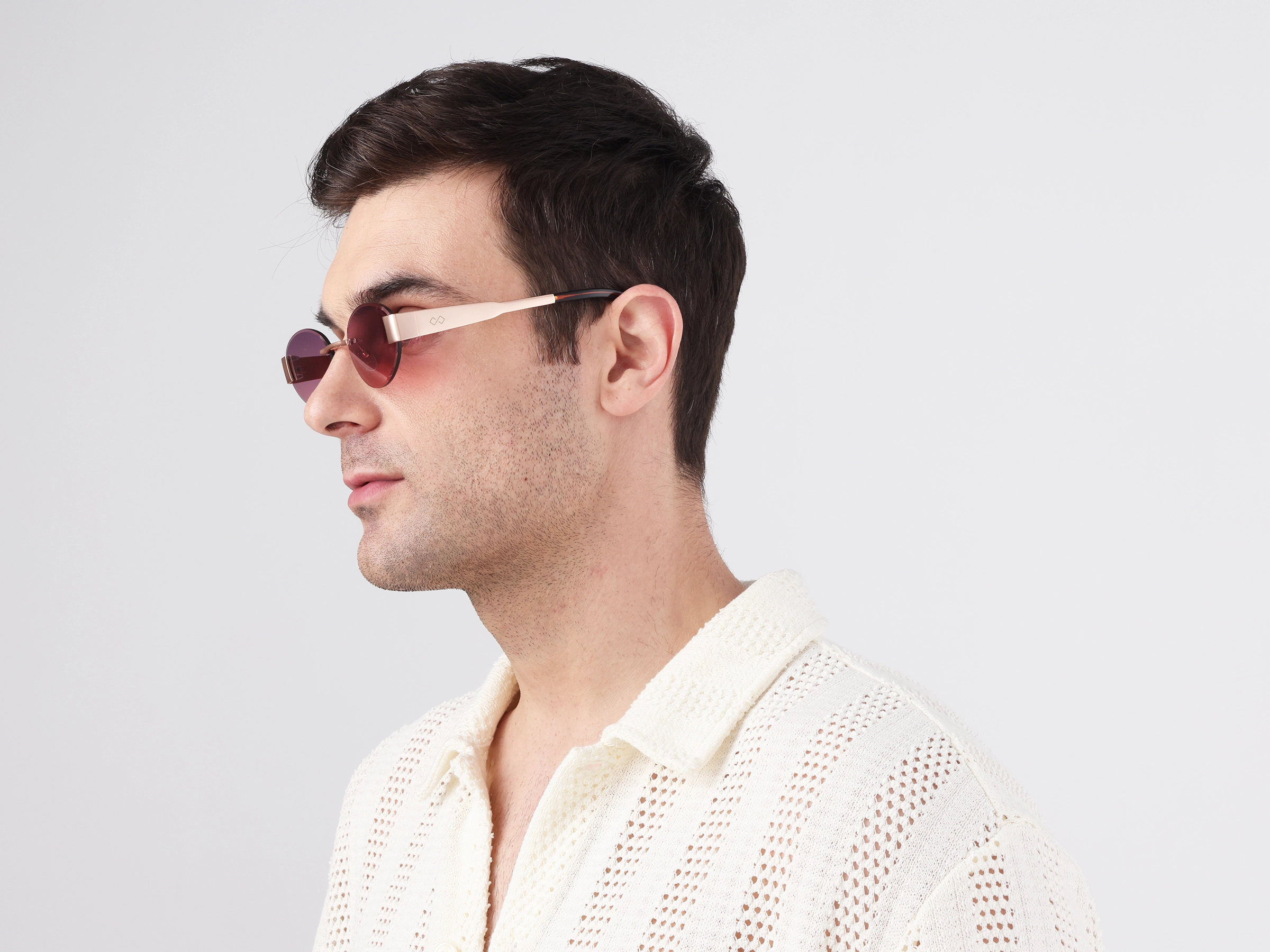 Pink Tint Oval Rimless Sunglasses