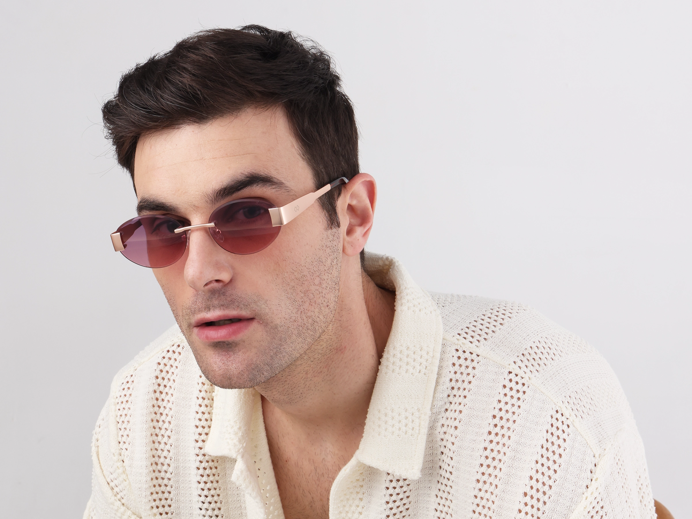 Pink Tint Oval Rimless Sunglasses