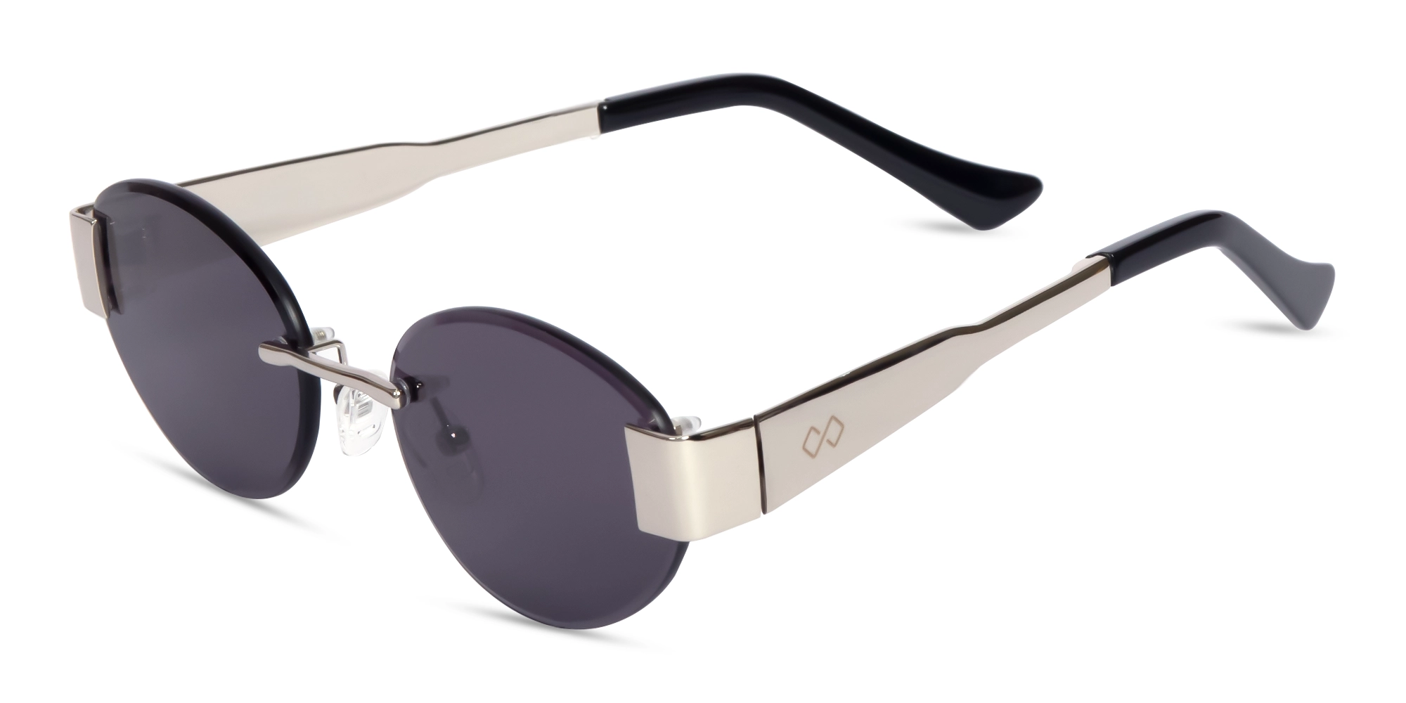 Oval Silver Rimless Sunglasses With Blue Tint-3