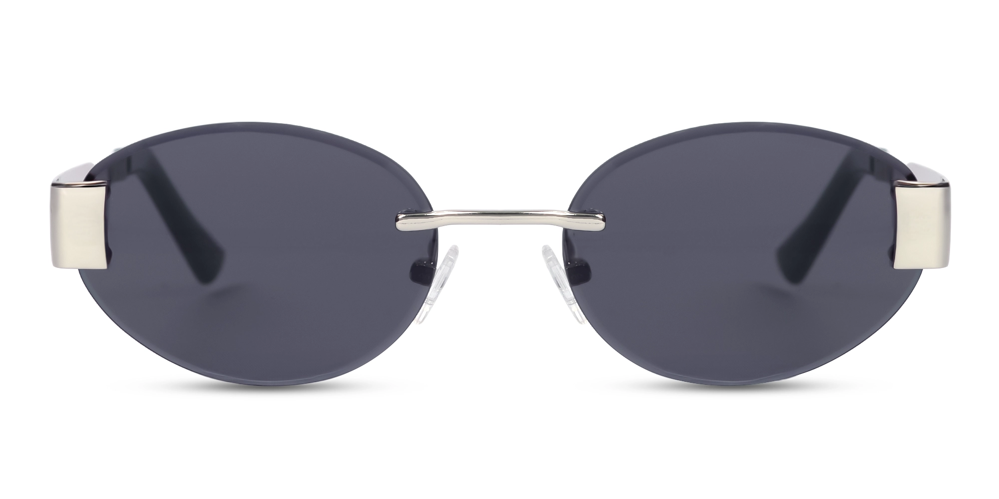 Oval Silver Rimless Sunglasses With Blue Tint-1