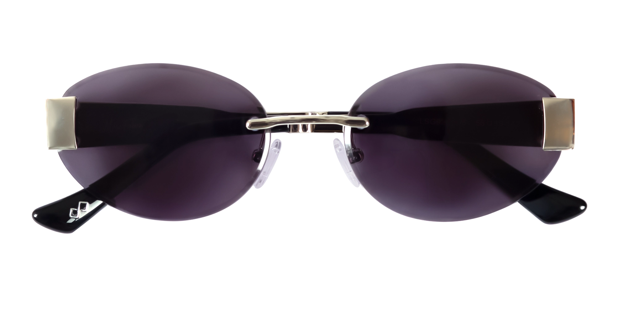 Oval Silver Rimless Sunglasses With Blue Tint-6