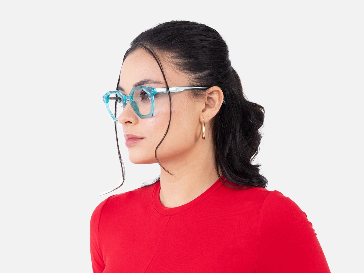 Crystal Bright Cyan Geometric Glasses